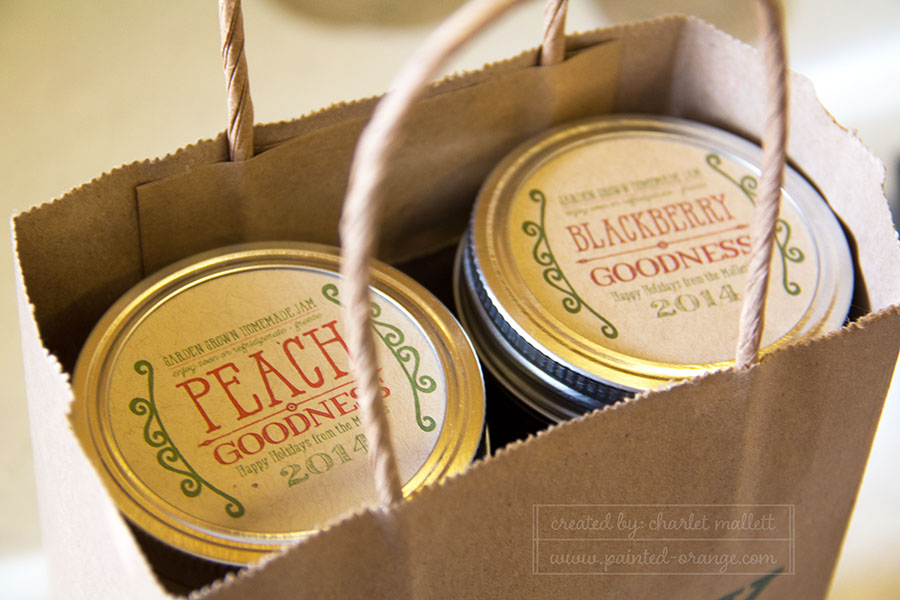 Stack 4 jam jars in kraft gift bag.
