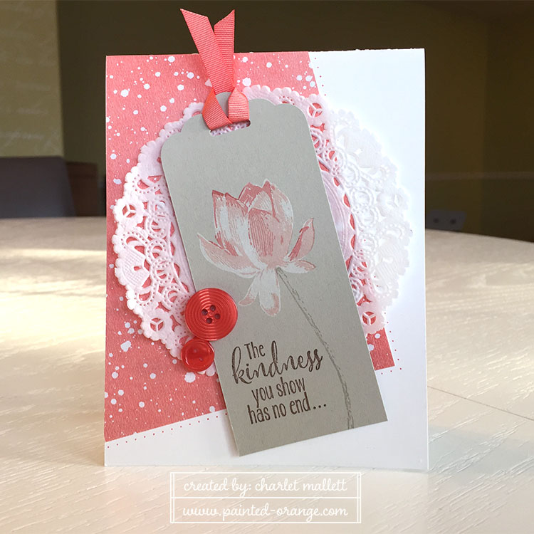 Lotus Blossom stamp in craft and coral ink.