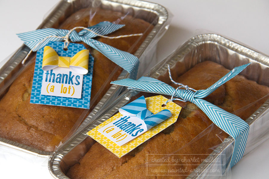 Banana bread packaging with April 15 paper pumpkin kit.