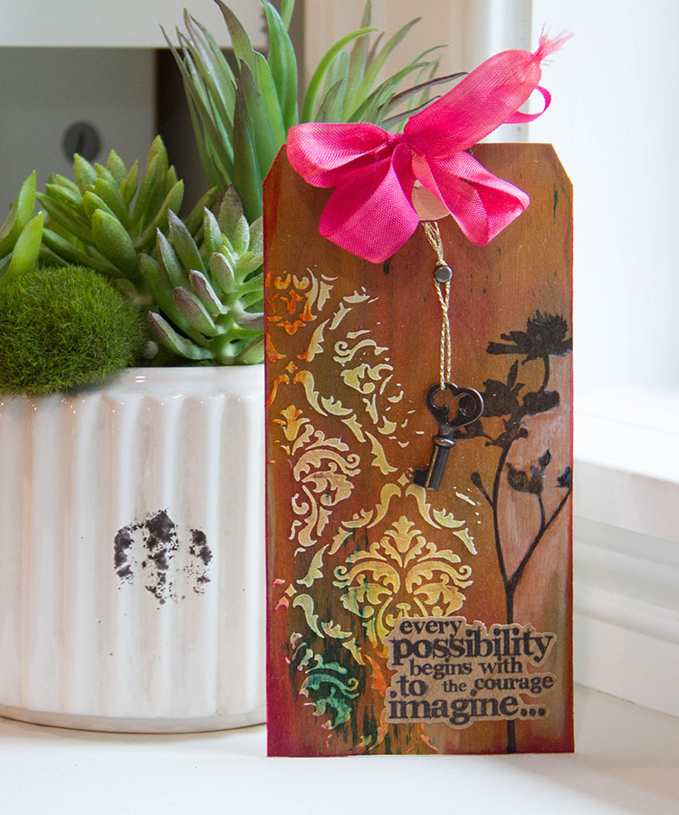 Cherry Wood Tag with Ranger & Tim Holtz