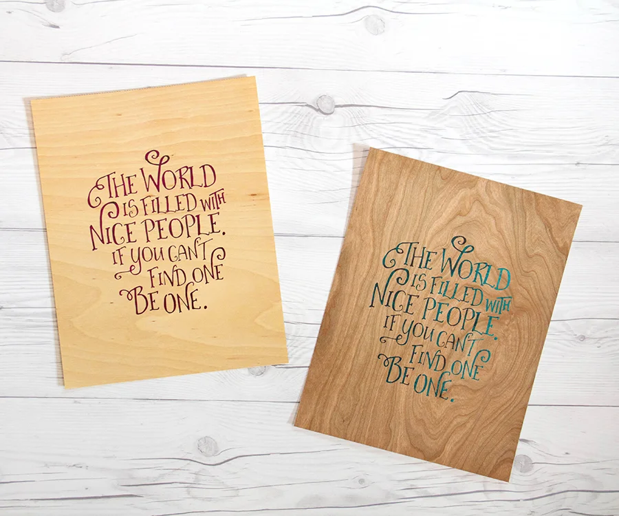 Foil word art on Cherry & Birch Wood papers