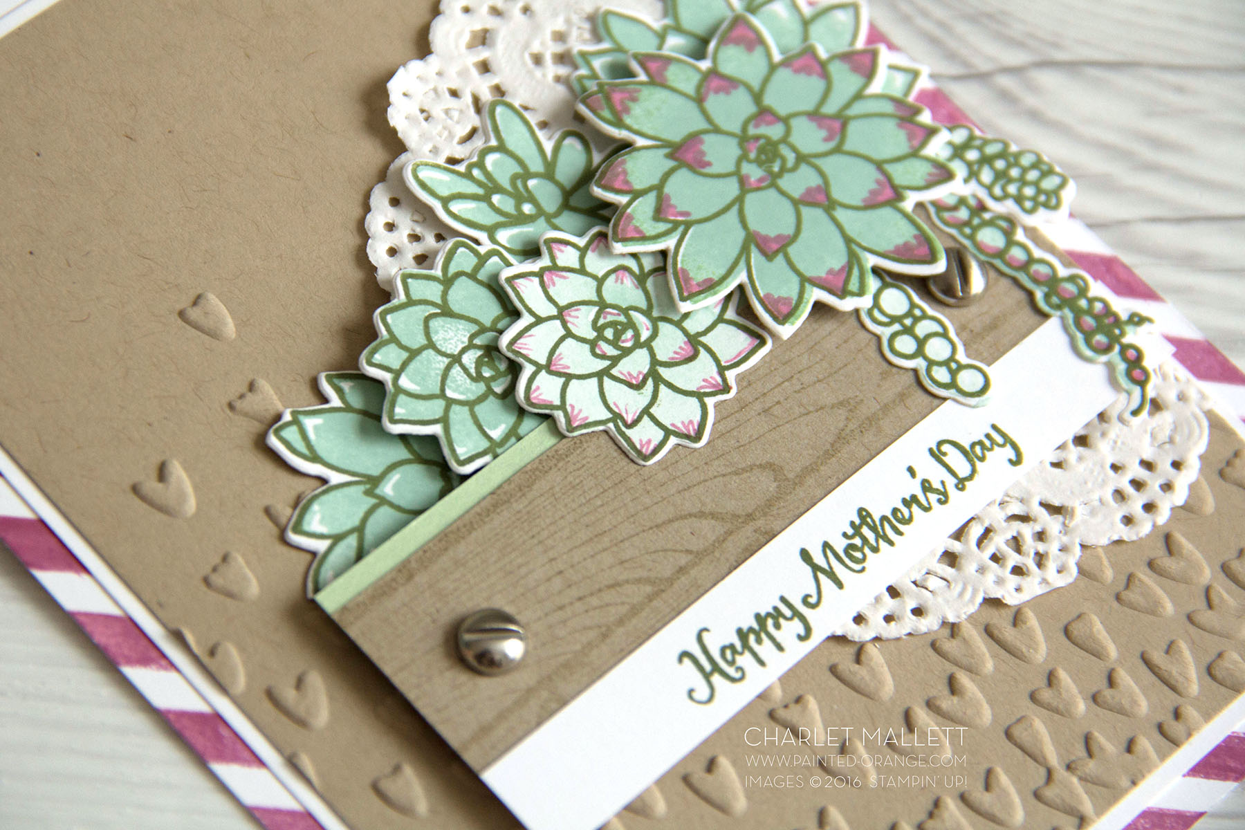 Detail view - Mother's Day Card using Oh, So Succulent stamp set and framelits from the Stampin' Up! 2017 Occasions mini catalog - Charlet Mallett