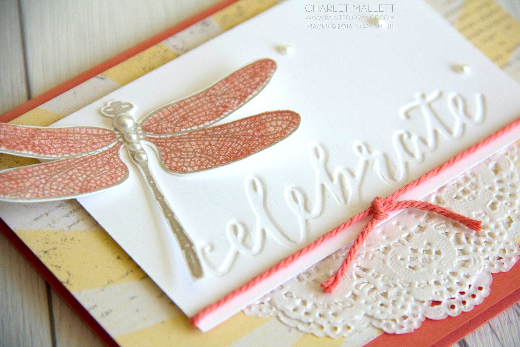 Detail view - Celebrate card using Dragonfly Dreams stamp set from Stampin' Up! 2017 Occasions mini catalog.
