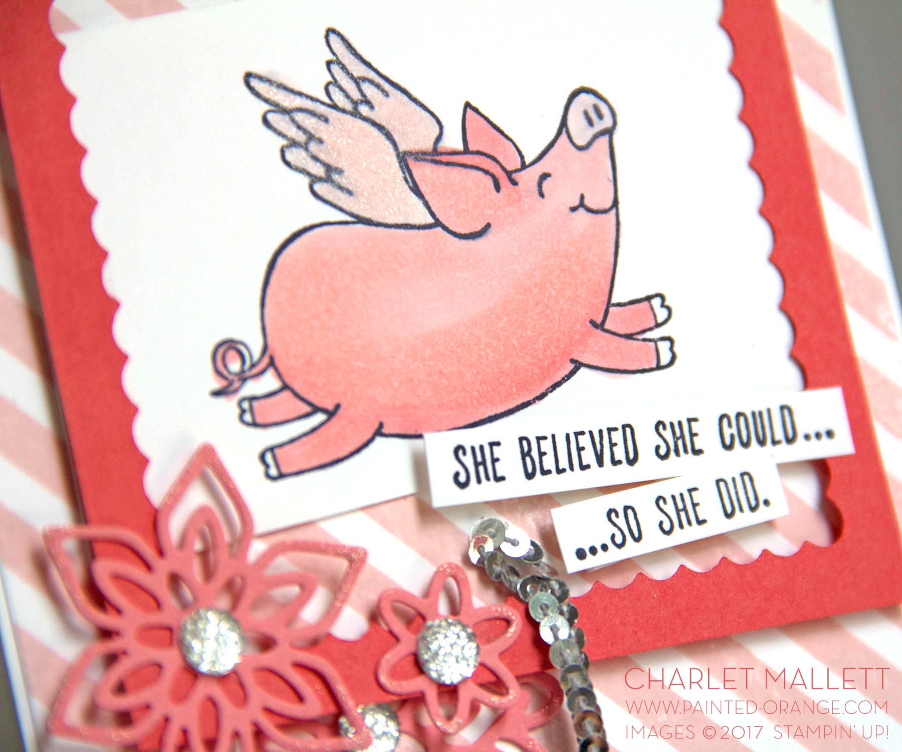 This Little Piggy Card - Charlet Mallett, Stampin' Up! - A little Wink of Stella makes the pig wings sparkle!
