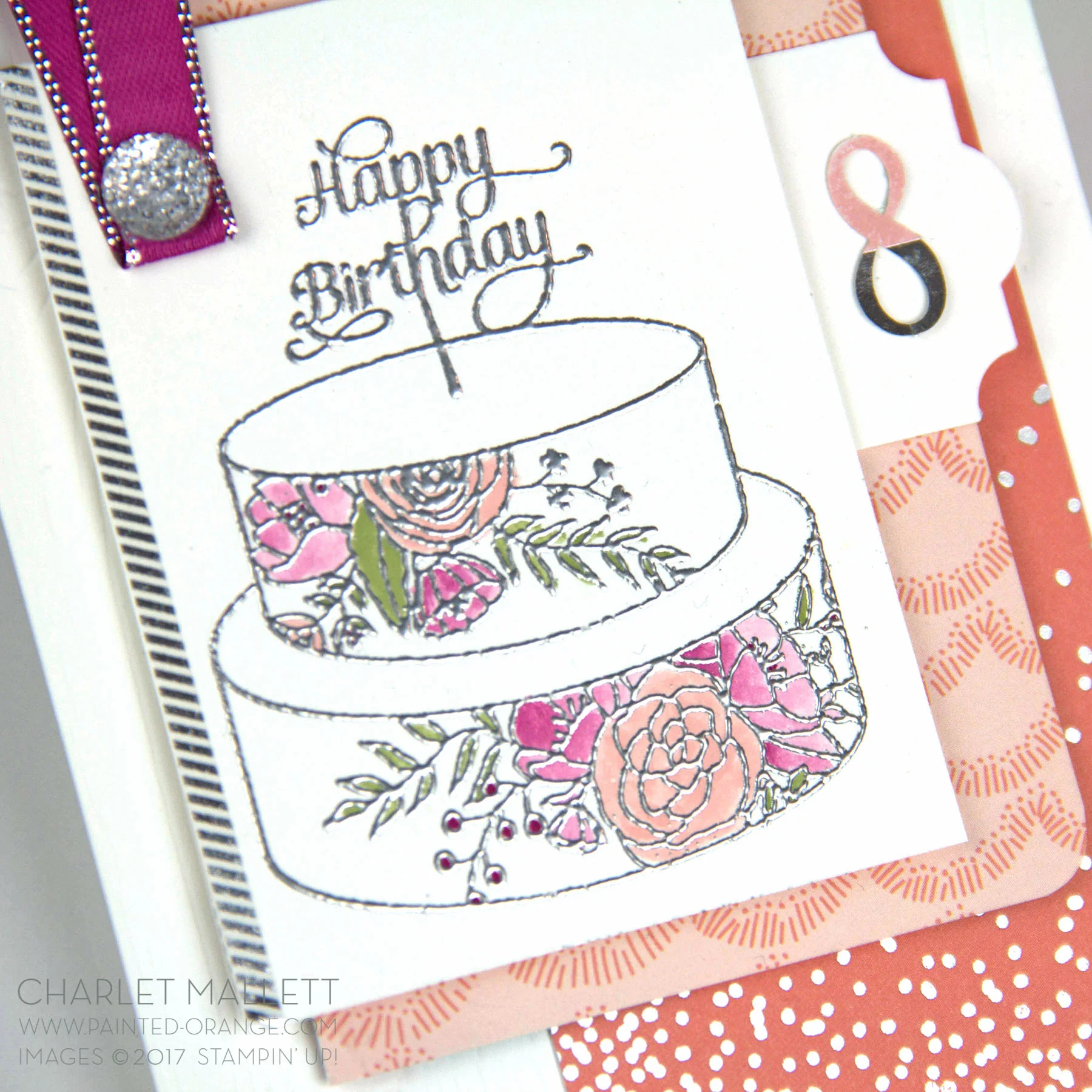 8th Birthday card - Cake Soiree stamp set & embellishments - Charlet Mallett, Stampin' Up! Occasions Catalog 2018