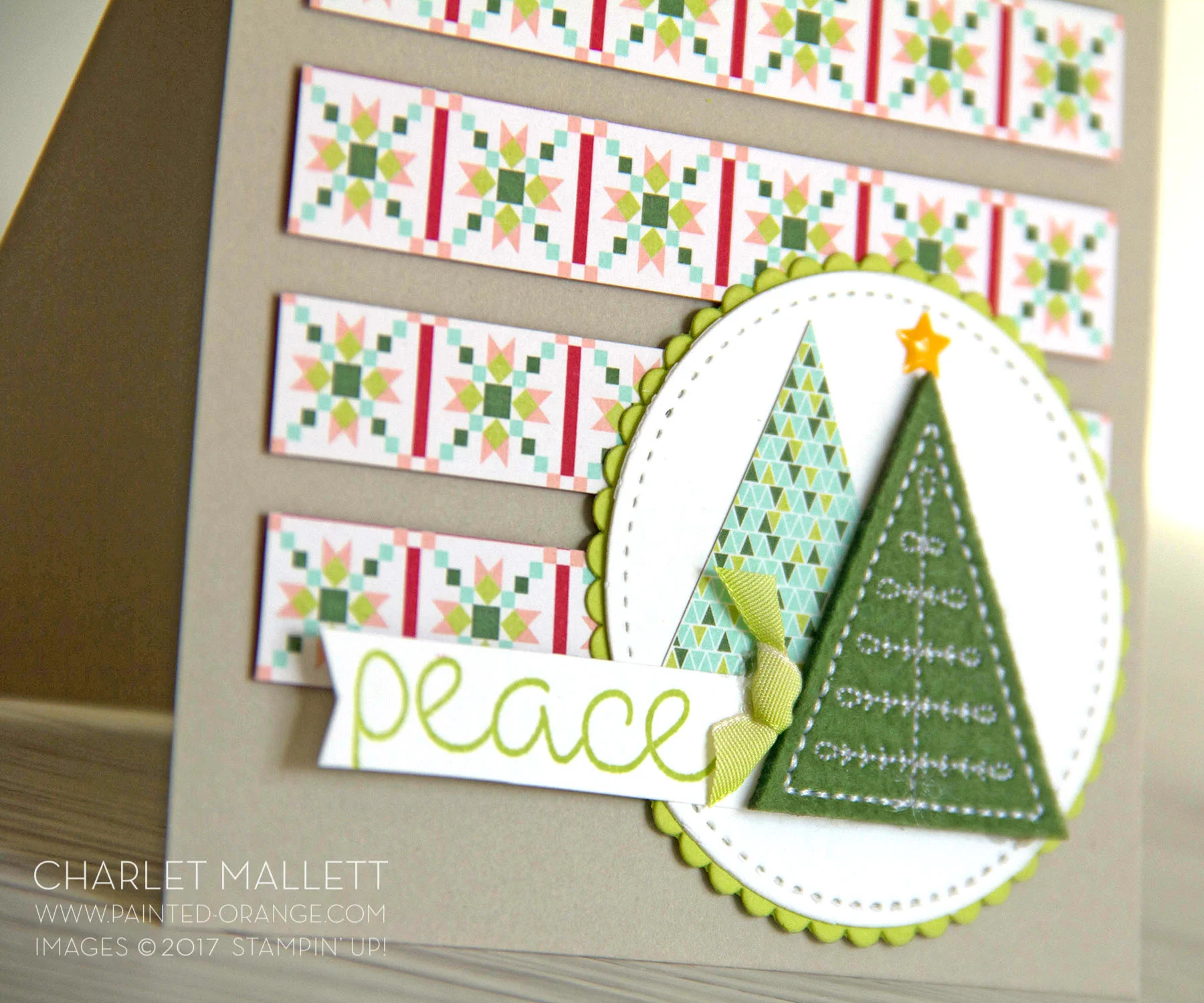 Christmas Quilt peace card - Charlet Mallett, Stampin' Up!