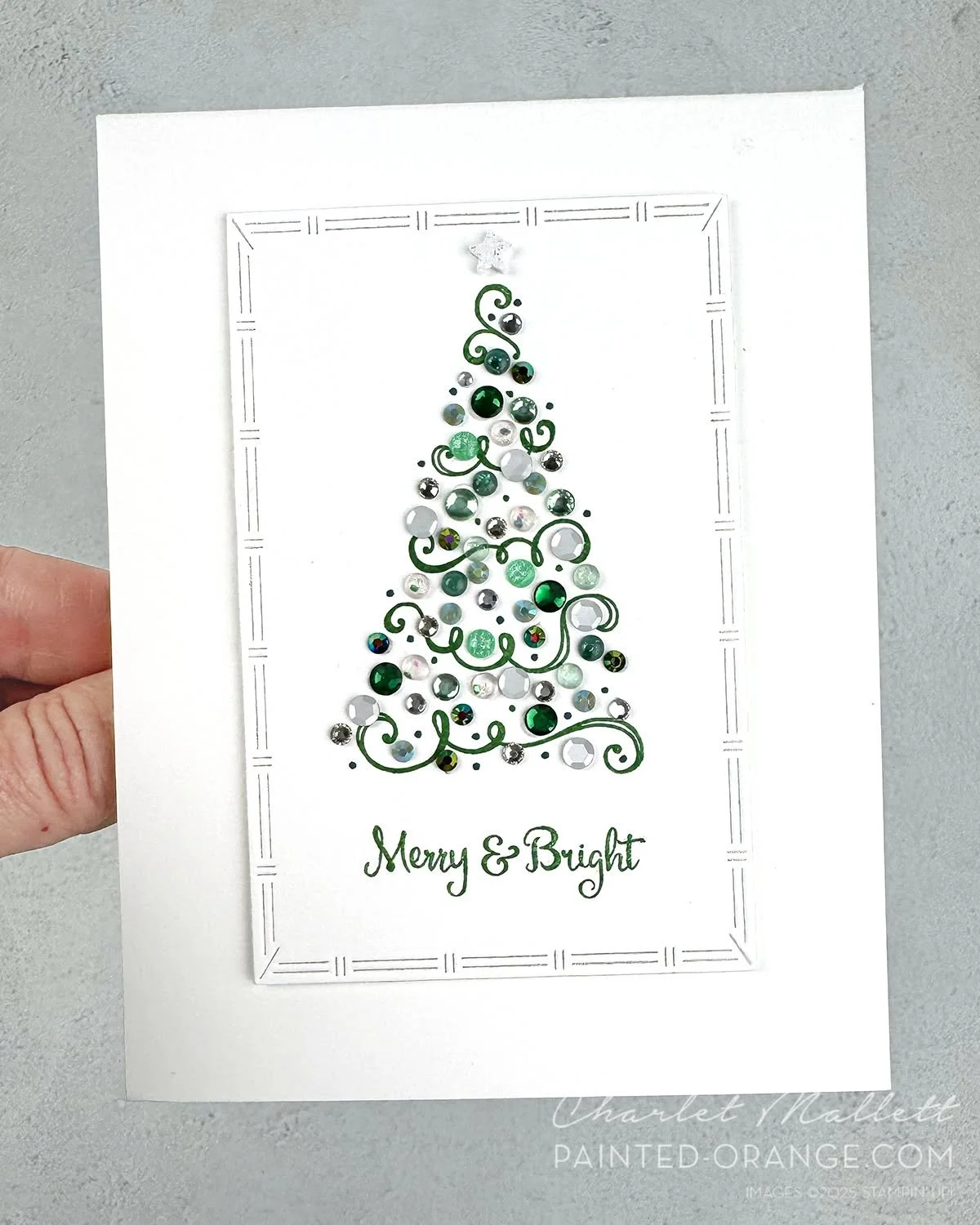 Use your STASH - Bring on the Bling! This is the perfect challenge for this card. I have so many rhinestones and sparkly dots that it made perfect sense to use as many as possible to decorate this tree. My card is inspired by a recent wreath project 