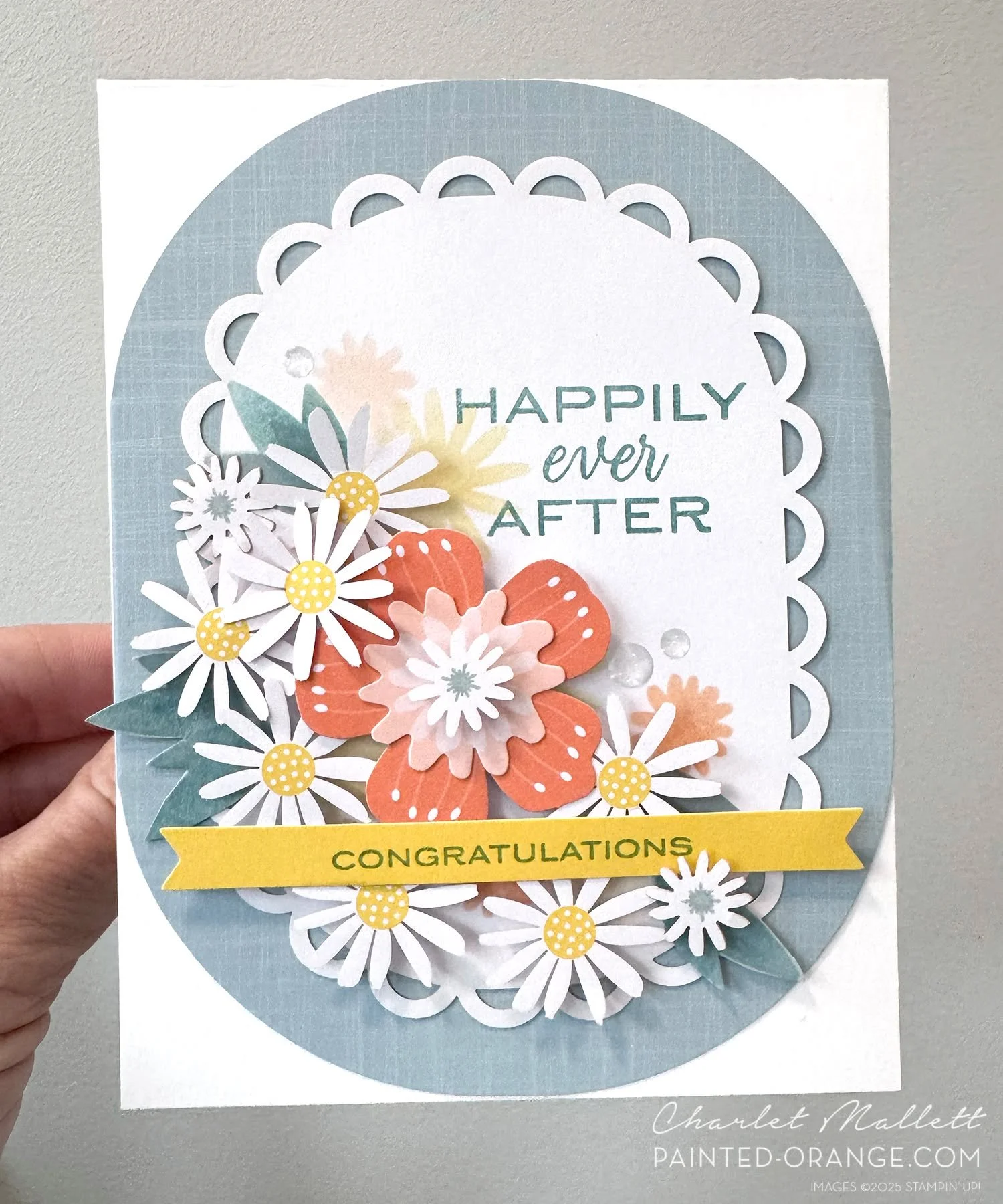 Feels like spring! The colors in the Happy Happenings card kit are perfect for @global_design_project challenge #gdp541 using Timid Tiger, Daffodil Delight and Cloud Cover.  I created this wedding card alternate using the kit components and extra ink