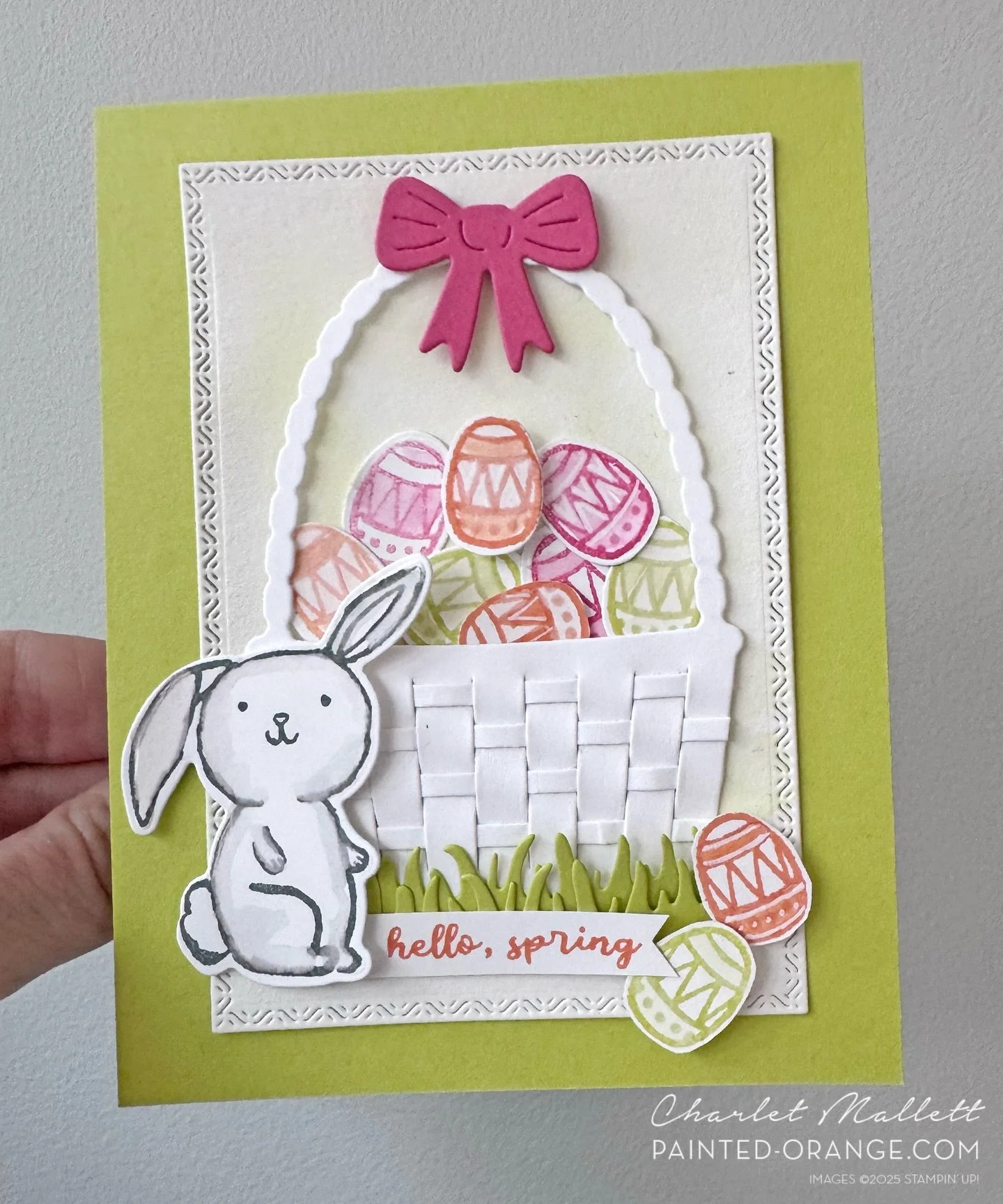 Mark this as a win! Finally playing with the adorable Easter Basket bundle before Easter (barely). 🐣 I used some bright colors: Strawberry Slush, Timid Tiger, and Lemon Lime Twist that I softened with a little watercolor. Card created for color chal