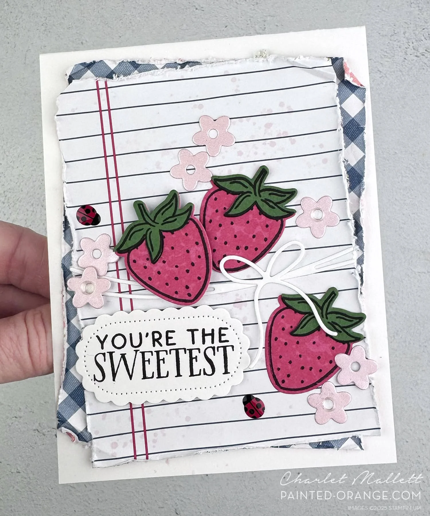 A sweet card for a sweet friend! We are CASING the amazing @tinkermom85 this week @global_design_project - I love how Wendy stamped on patterned paper to add a quick pop of color. I took a similar approach and stamped the berries from the 'Filled wit