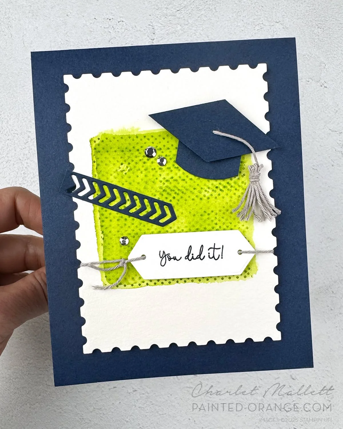 It's been weeks since I created a card and it felt good to sit down and make something. It's graduation season and cards are needed!  I pulled together a few punches and the Bordered in Beauty bundle to create. This card works for two challenges this