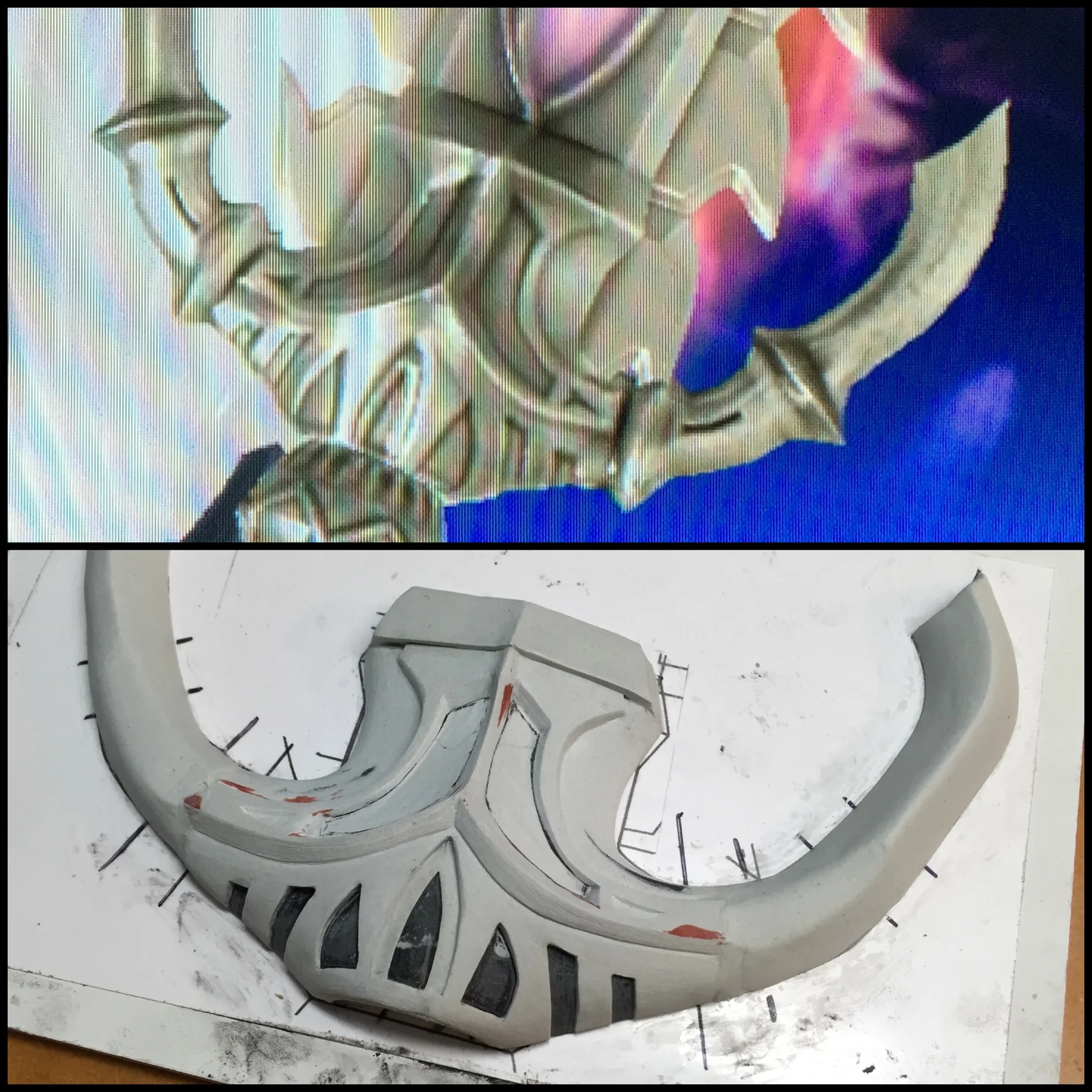 Comparison of sculpt progress to refrence photo.