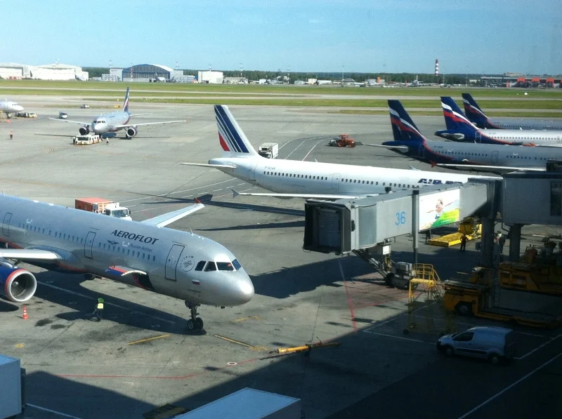 Planes lined up at Moscow's Sheremetyevo Airport