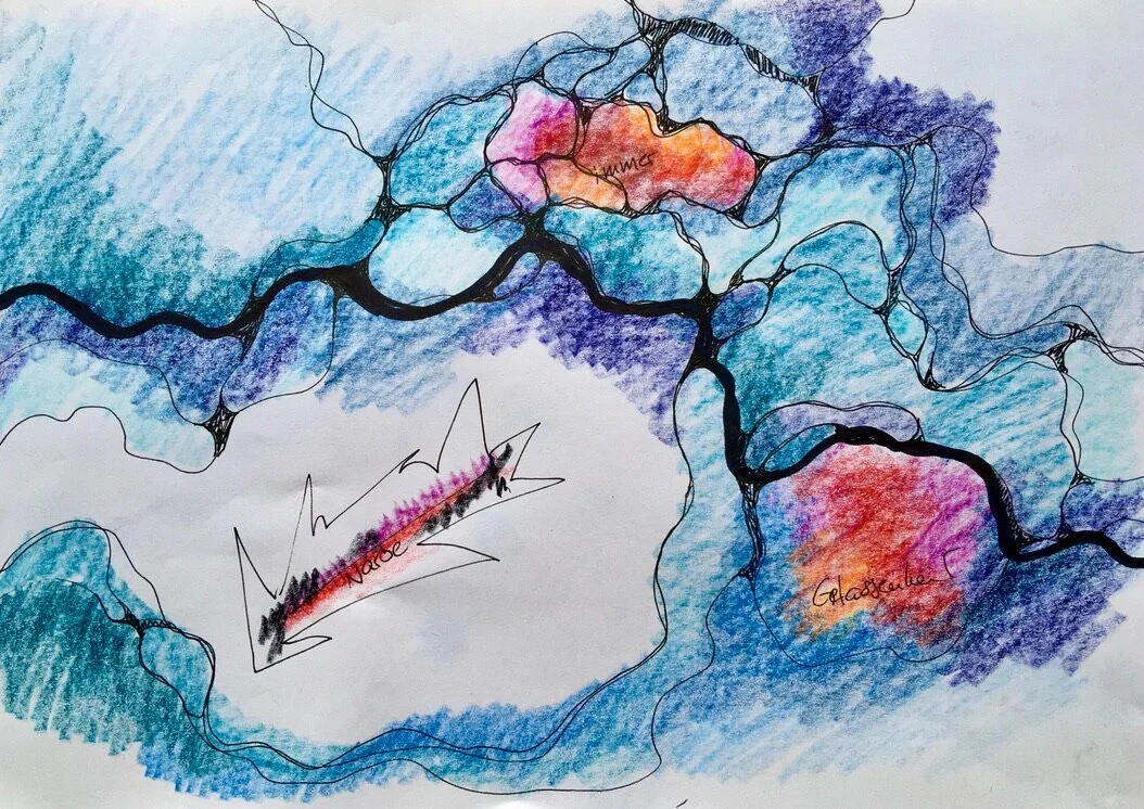 Erste Phase der Neurographik-Challenge: Eine vom blauen Ozean unberührte Narben-Insel symbolisiert den spürbaren Widerstand.