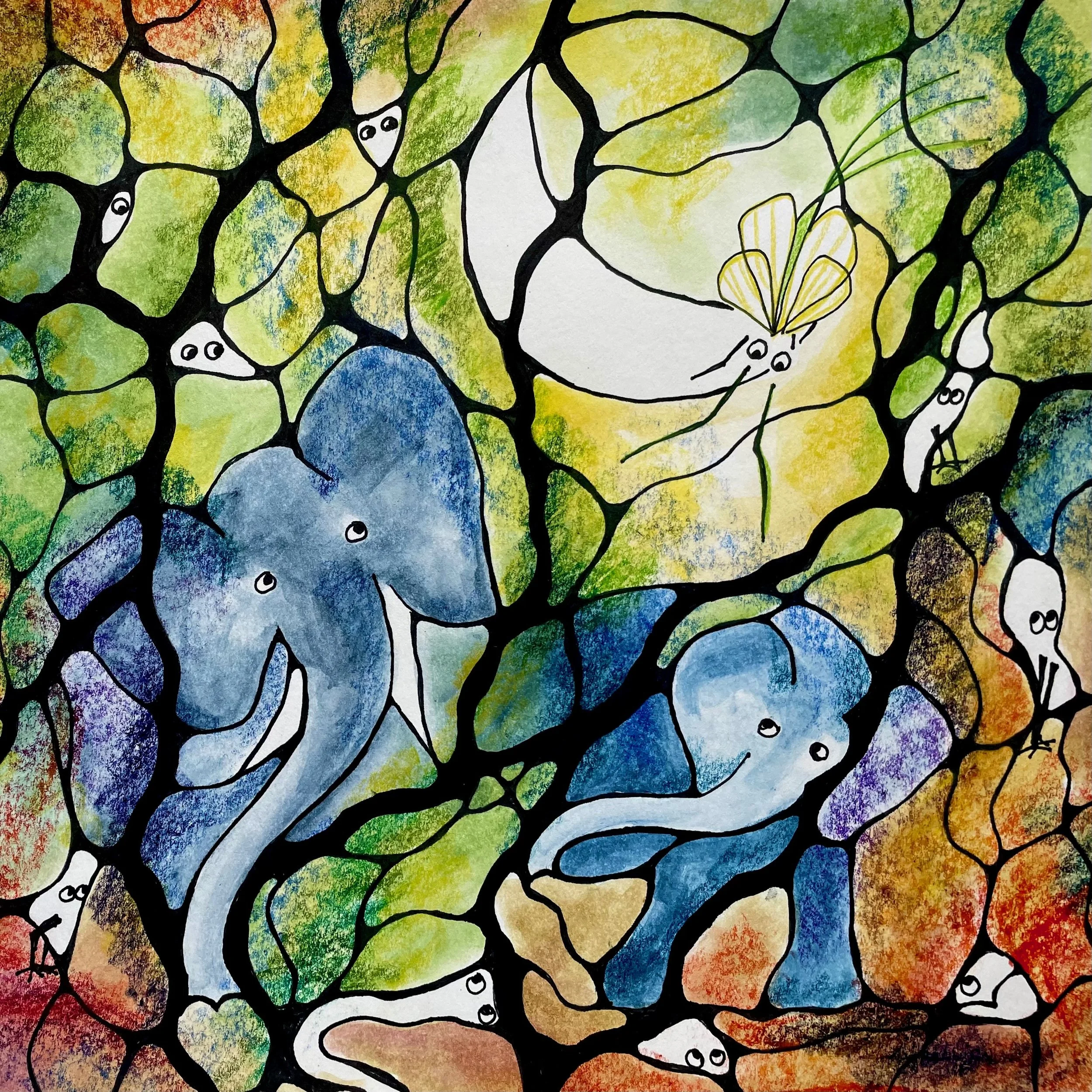 Abstraktes, energetisches Kunstwerk des Mondes verwoben mit den Elementen der Natur.