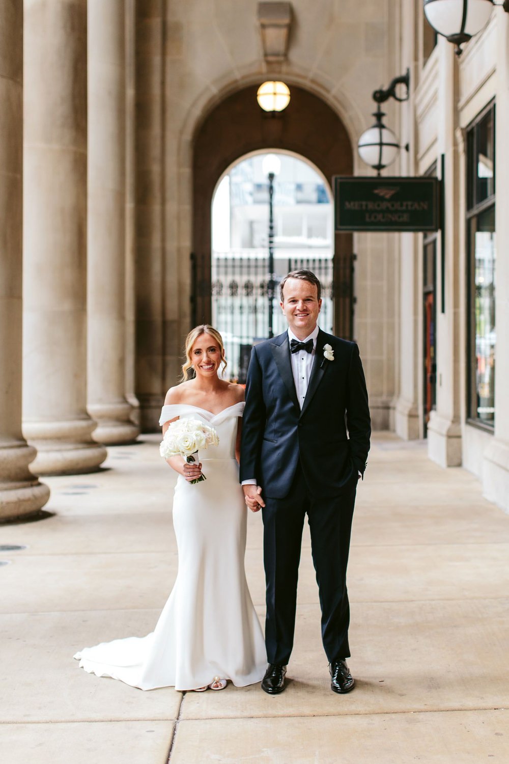 bride and groom portrait at union station