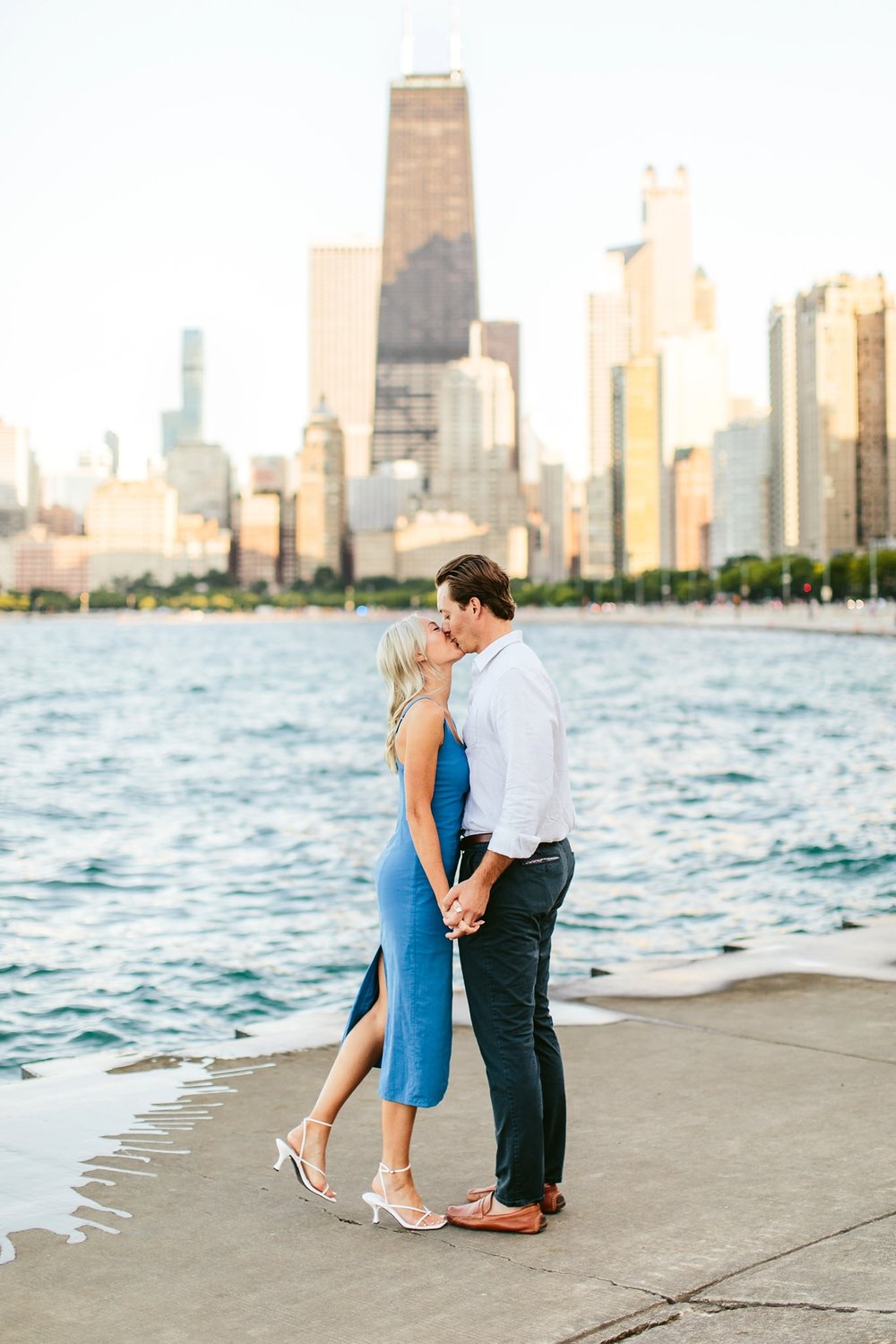 sunset engagement session with chicago skyline