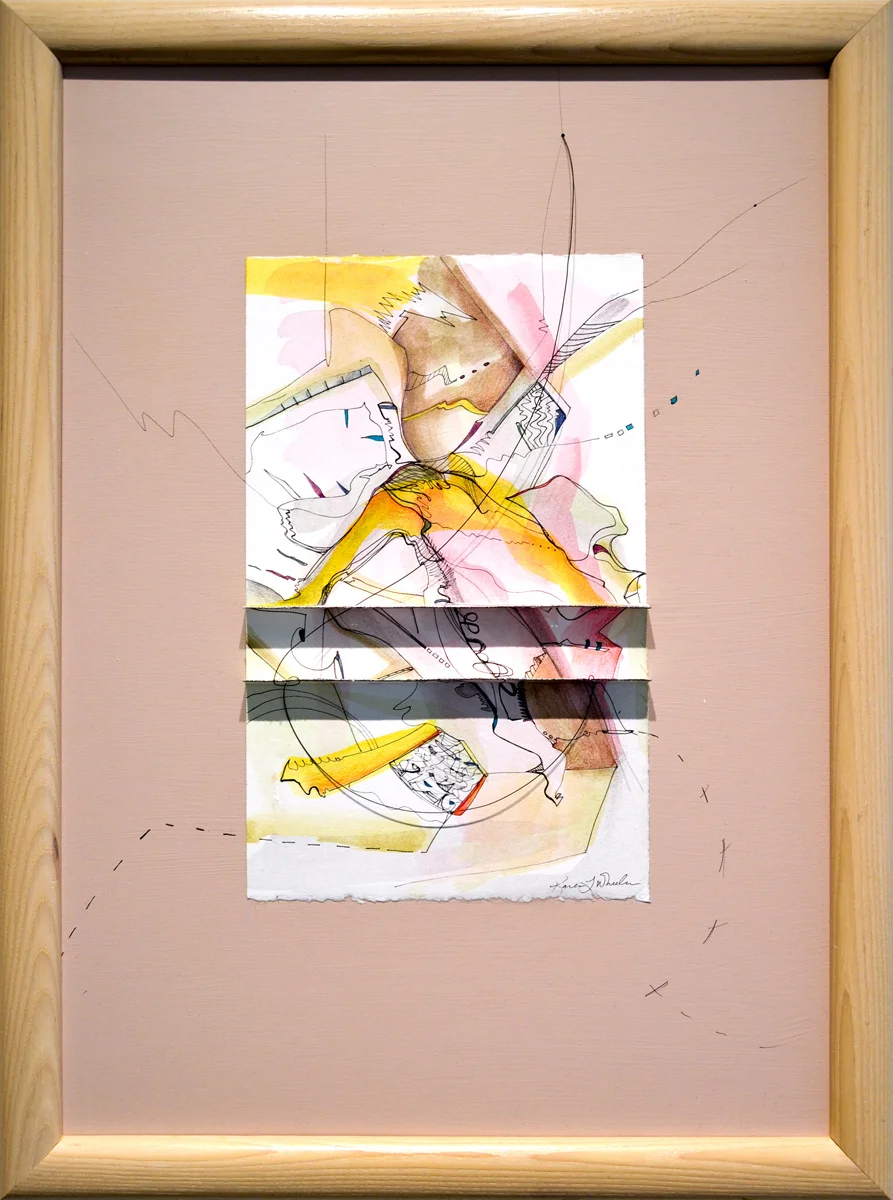 Acrylic, ink, colored pencil, paper, & wire on wood panel 22" x 16"