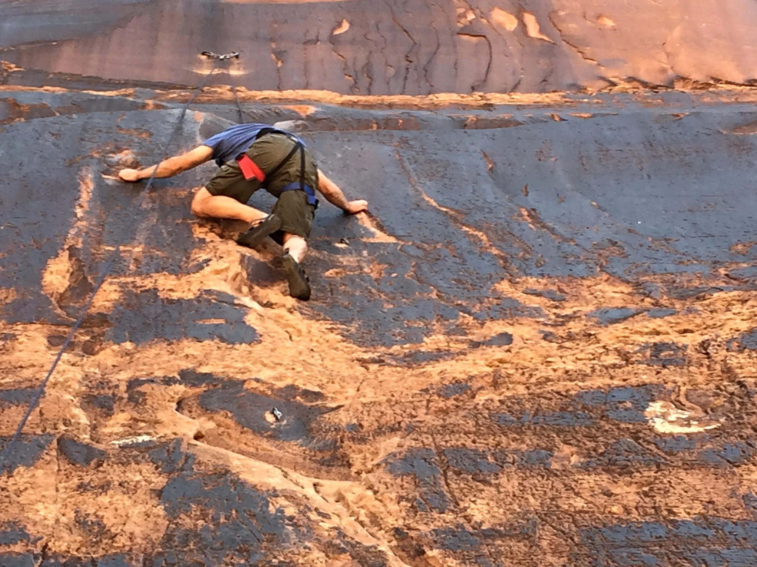  Bob moving confidently into the 5.9 crux on his third pitch EVER. Nice work! 