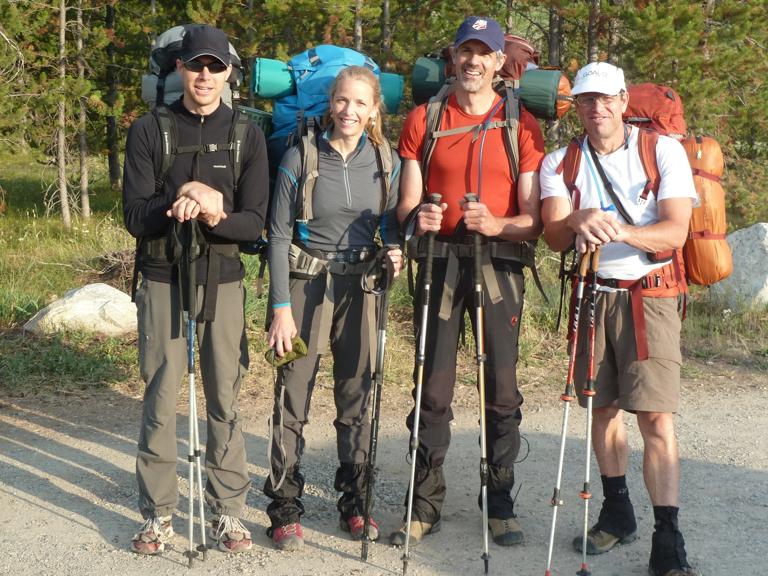  Joel, Wendy, Bob and Mark on the trail early morning on day 1. &nbsp;Only 5500' more vertical today.&nbsp; 