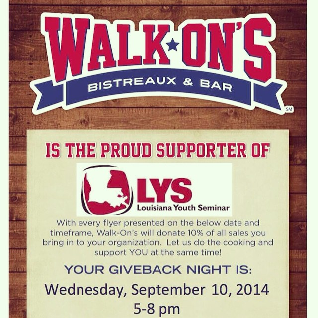 We can't wait for the LYS Walk On's night this Wednesday night in Baton Rouge from 5-8pm! Will you be there?