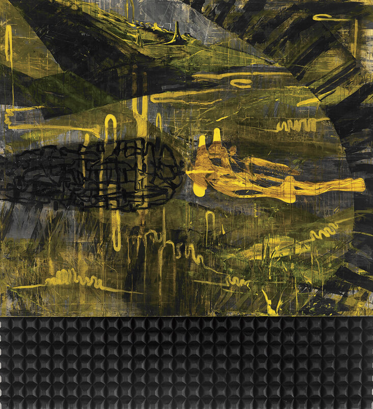 〈流動符碼〉, 2004, 壓克力顏料、畫布、木塊、三夾板, 185×173CM (Diptych)