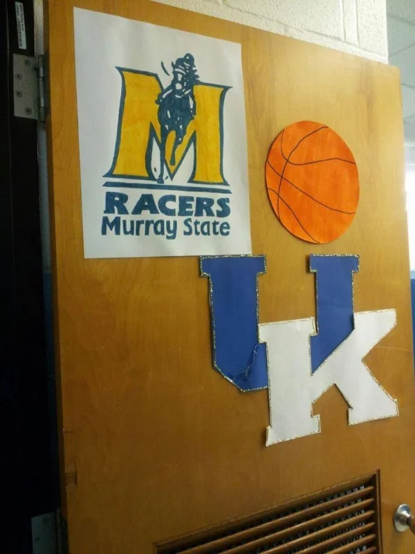 Repping the Wildcats and the Racers on the classroom door.