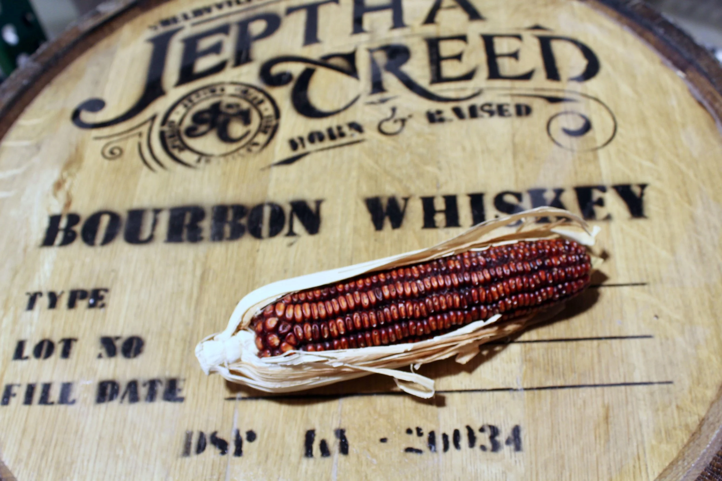 Bourbon's mash bill is 51% corn. Jeptha Creed uses an heirloom varietal, Bloody Butcher Corn.