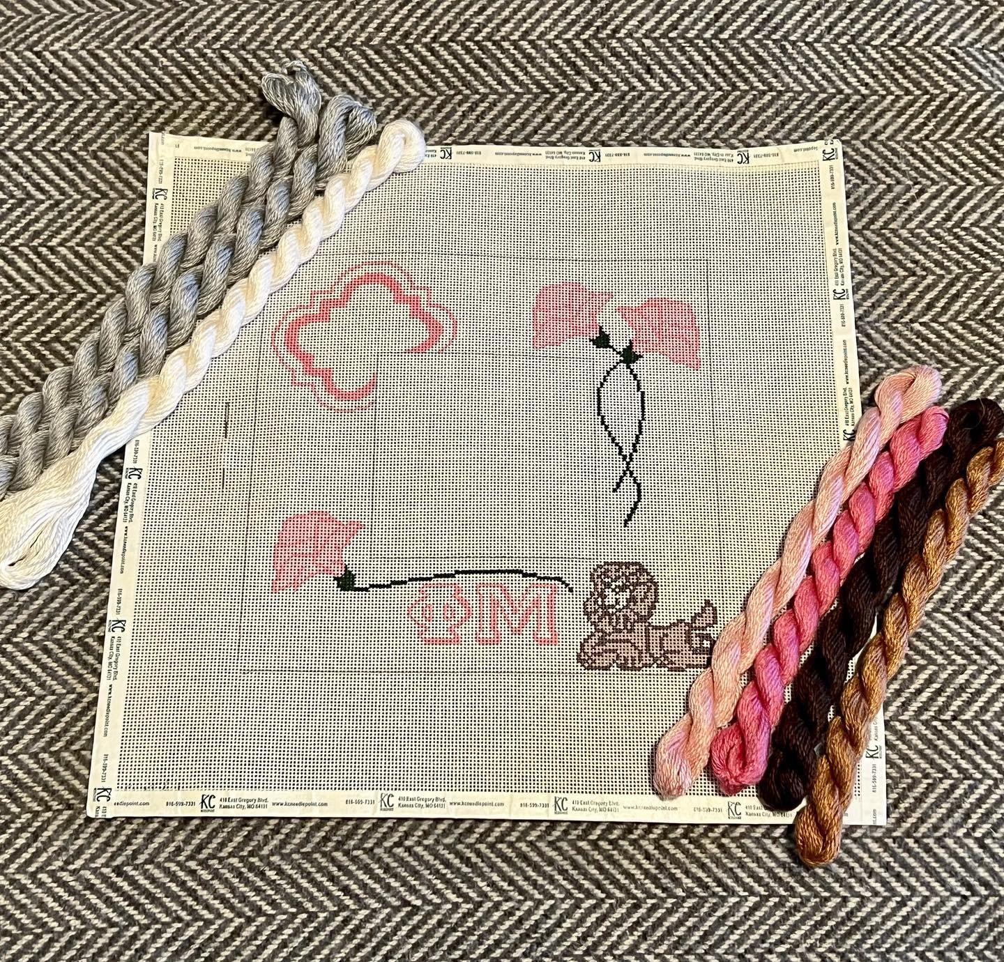 Excited to stitch this @phimufraternity picture frame! I&rsquo;m going with @silkandivory &ldquo;oyster&rdquo; for the background to give Phi Mu&rsquo;s colors of rose and white a pop! 💕

💕Canvas purchased via @kcneedlepoint 

💕Threads are a mixtu
