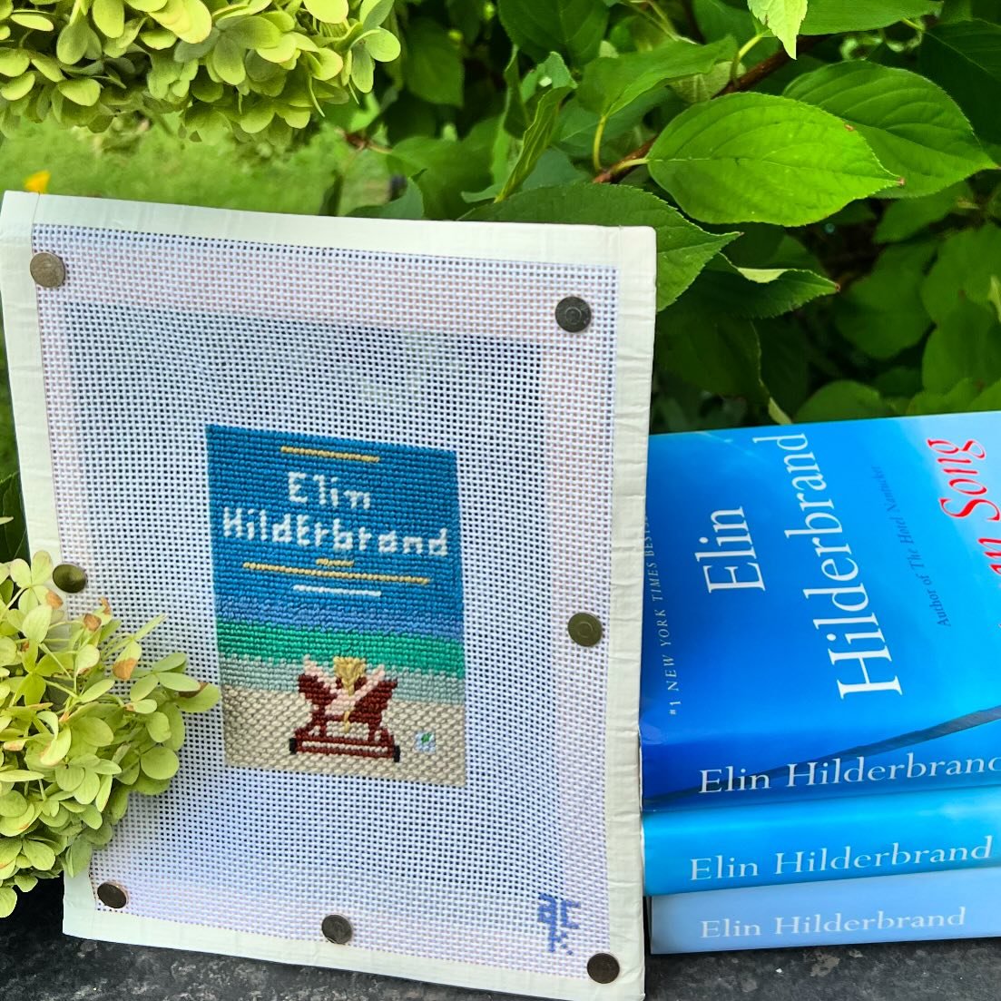 Love this @elinhilderbrand canvas from @nantucketneedlepointclub! It was a fun, fast piece to stitch, and it commemorates some of my favorite books! I plan to have this one finished as a stand-up to go on my office bookshelf!