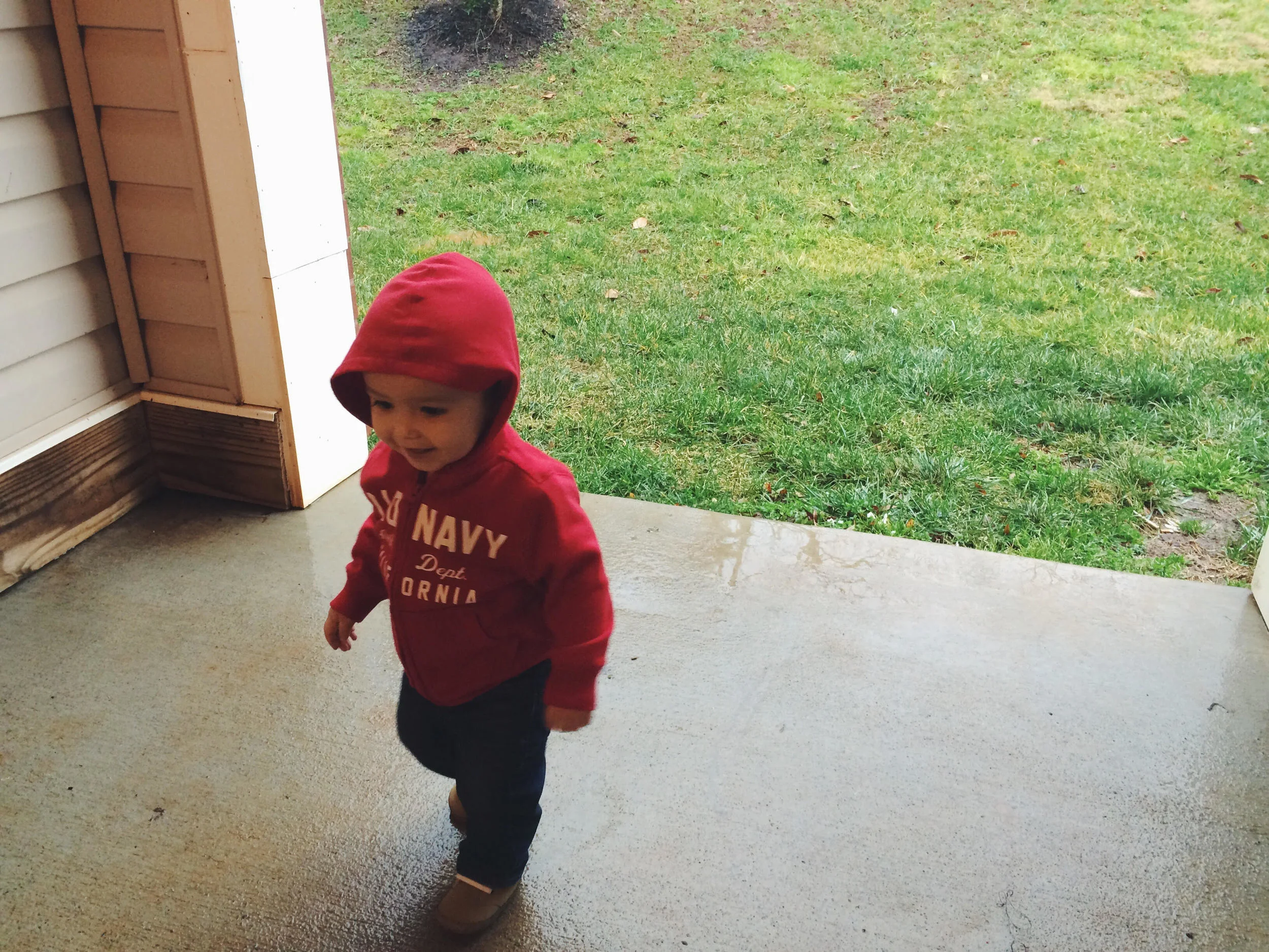 Declan, enjoying the rain with me today.