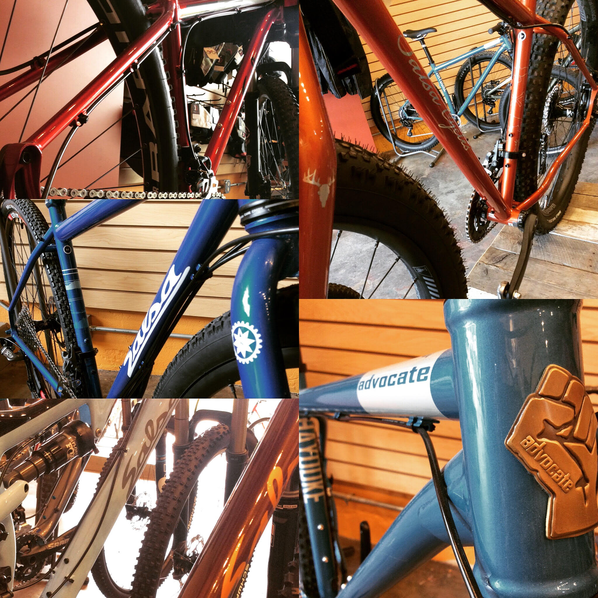 Clockwise from upper left: El Mariachi, Deadwood, Advocate Hayduke, El Mar/Spearfish, Vaya. All sweet bikes... all on sale. You score.