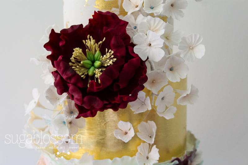 Heidi | Marbled Fondant Ruffle with Gold Leaf and Sugar Flowers