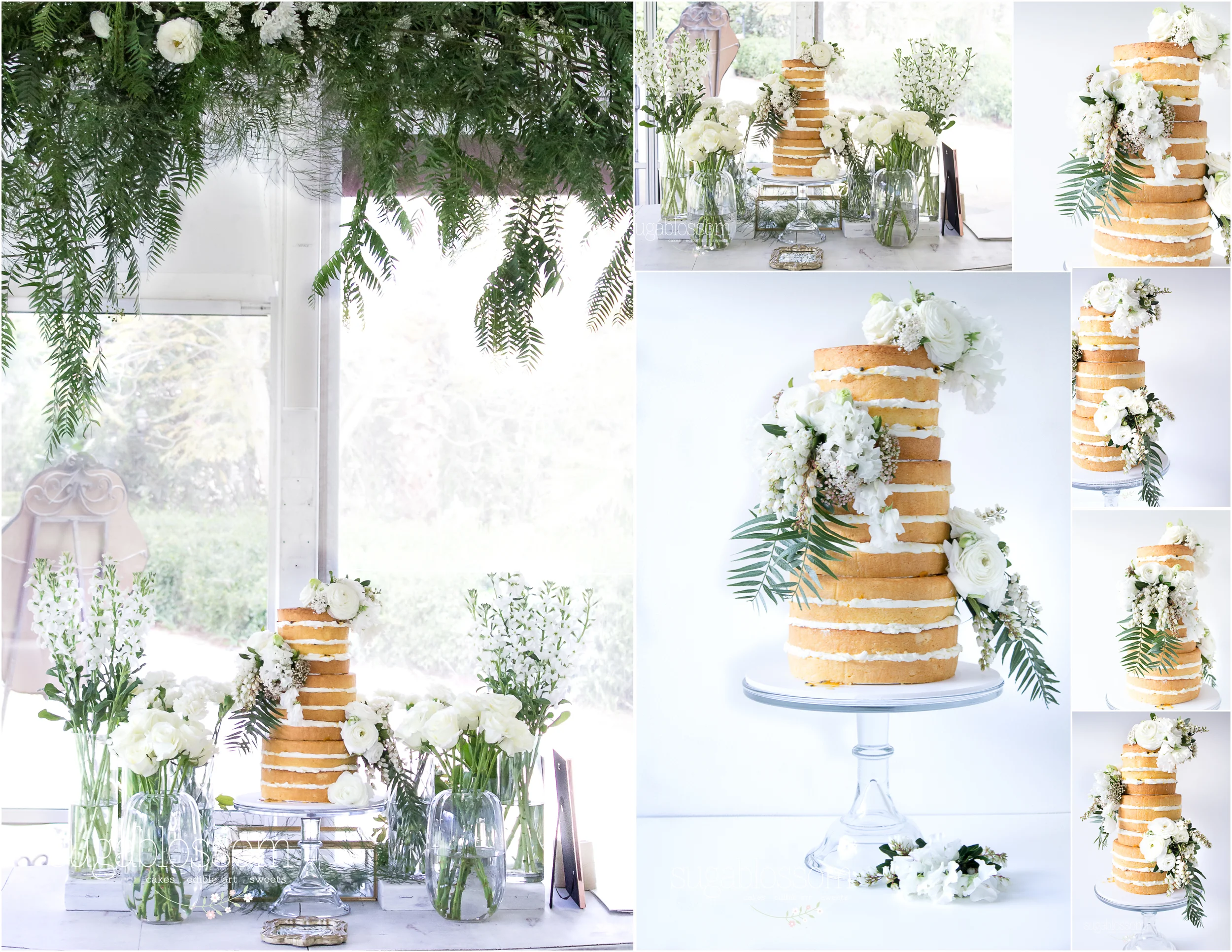 Alex | Naked Cake with White & Green Florals
