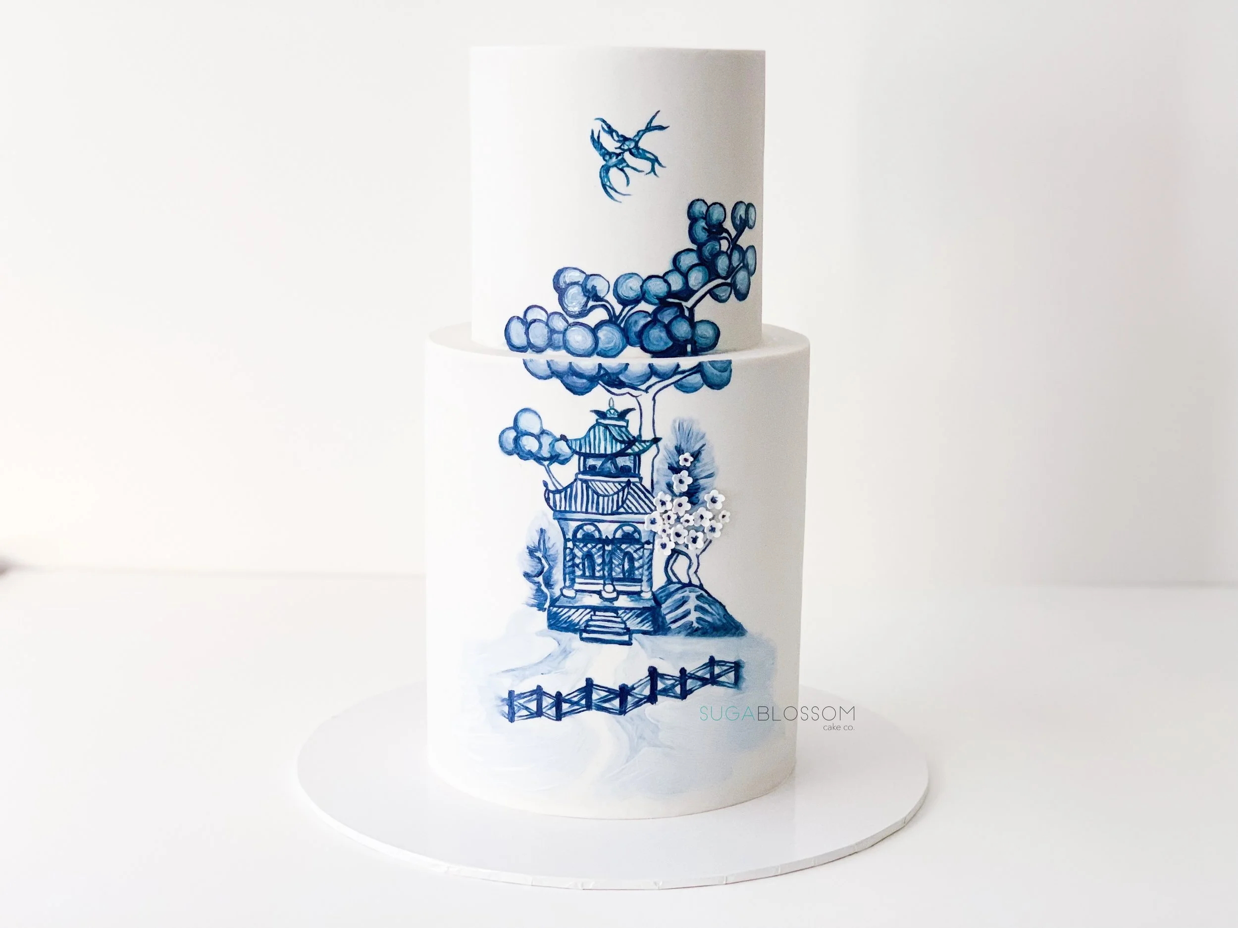 Anna | Handpainted Blue Willow Design - Wedding