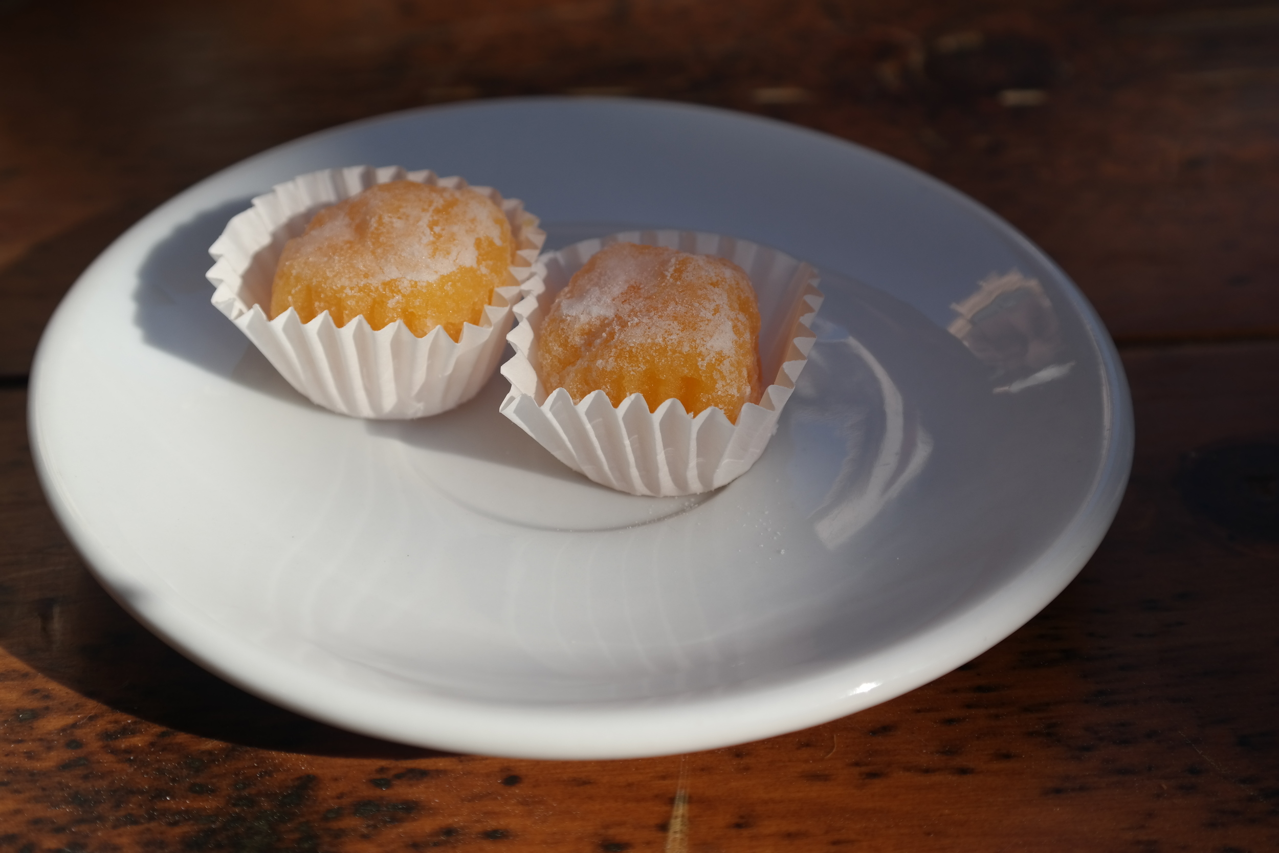 These are yemas , a traditional sweet in Ávila made of egg yolks and sugar. You know, I can't say I'm a fan...it's a texture thing. And a thinking-about-what-I'm-eating thing, too.