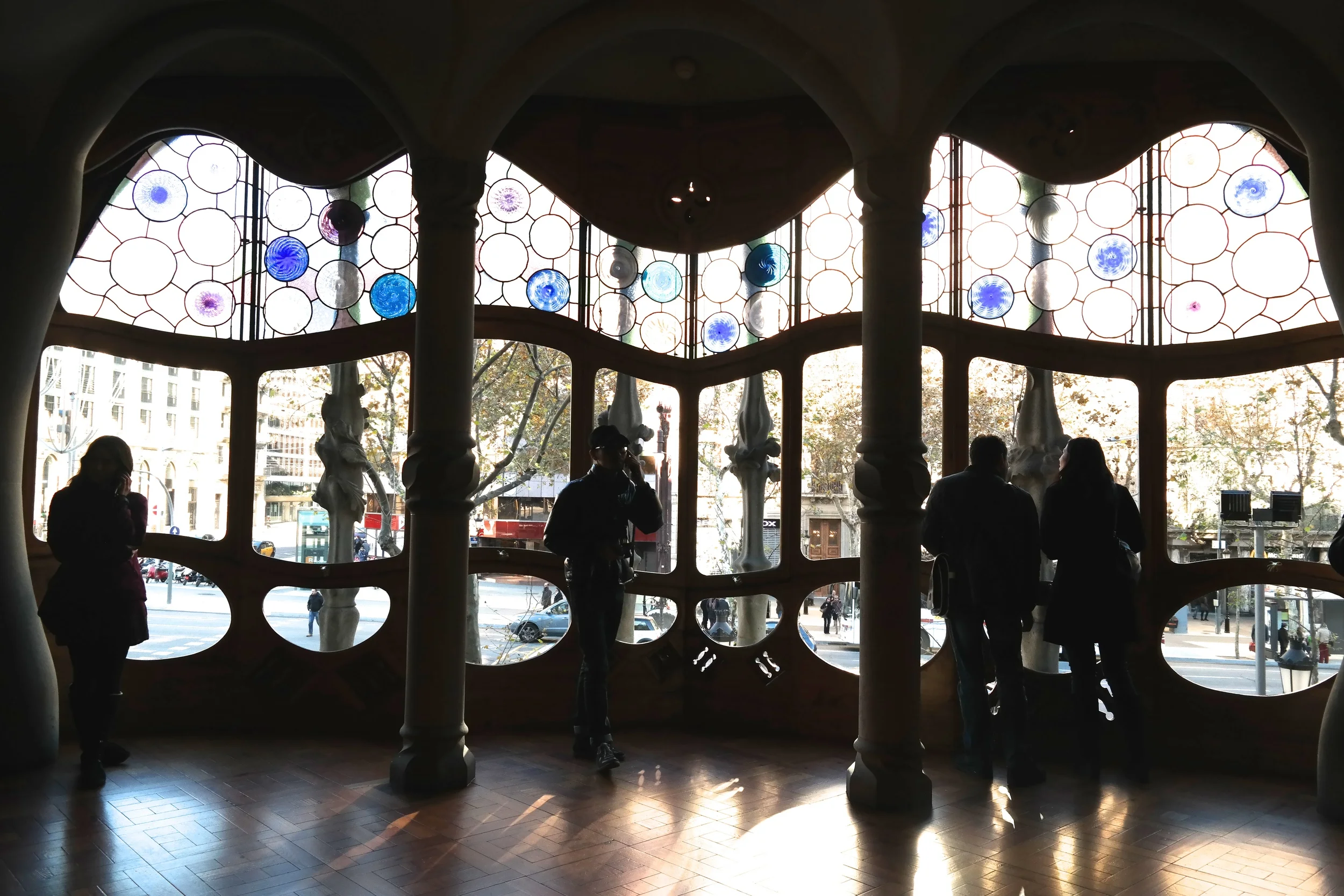 The living room, looking onto the main avenue below.