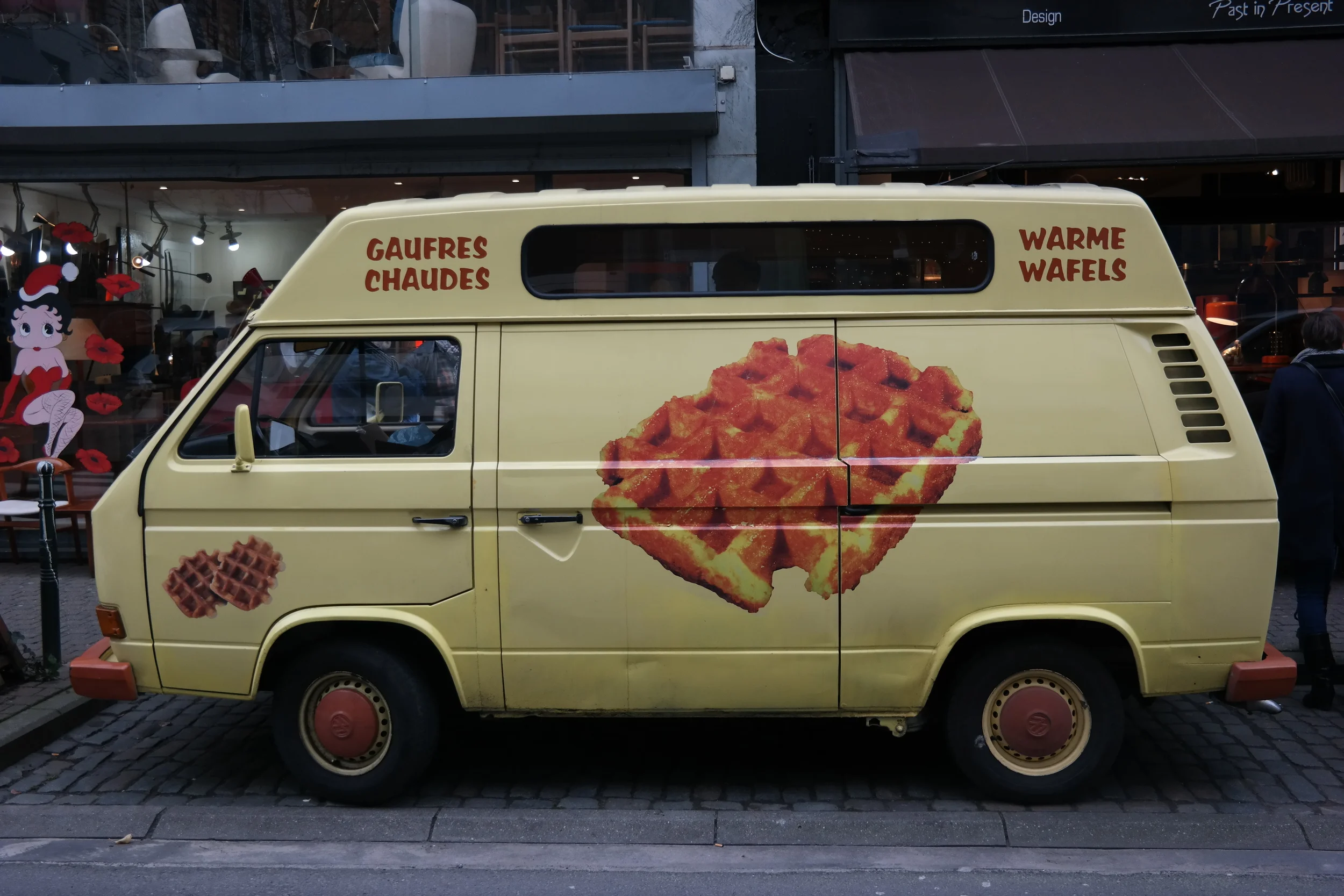 And just when you're worried you might not be able to find a waffle stand, there it is: the waffle BUS. Who needs the ice cream truck when you can have THIS?!