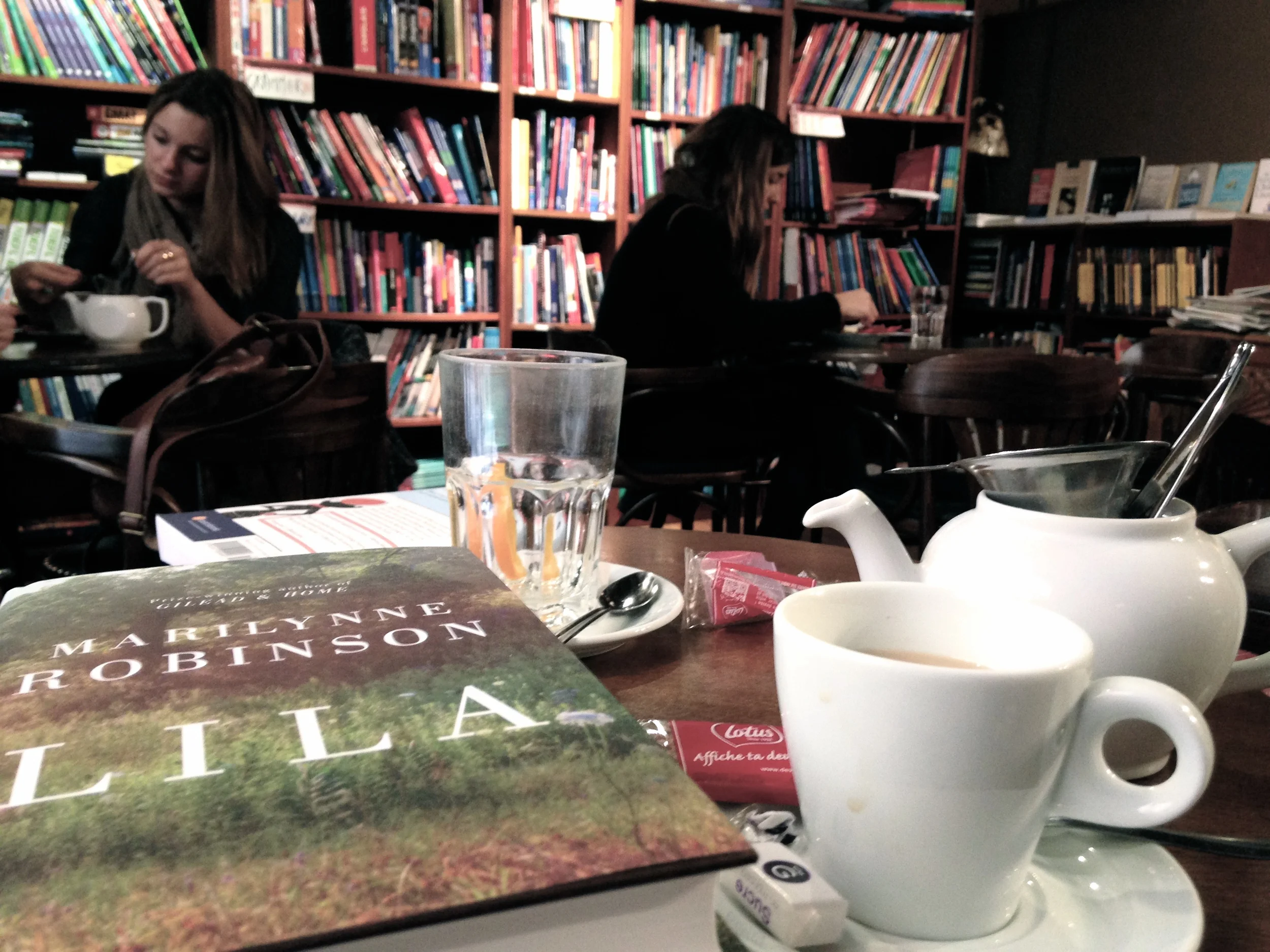 My idea of a perfect afternoon: a bookstore, tea, books, and hanging out with John. Book in Bar, Aix-en-Provence.
