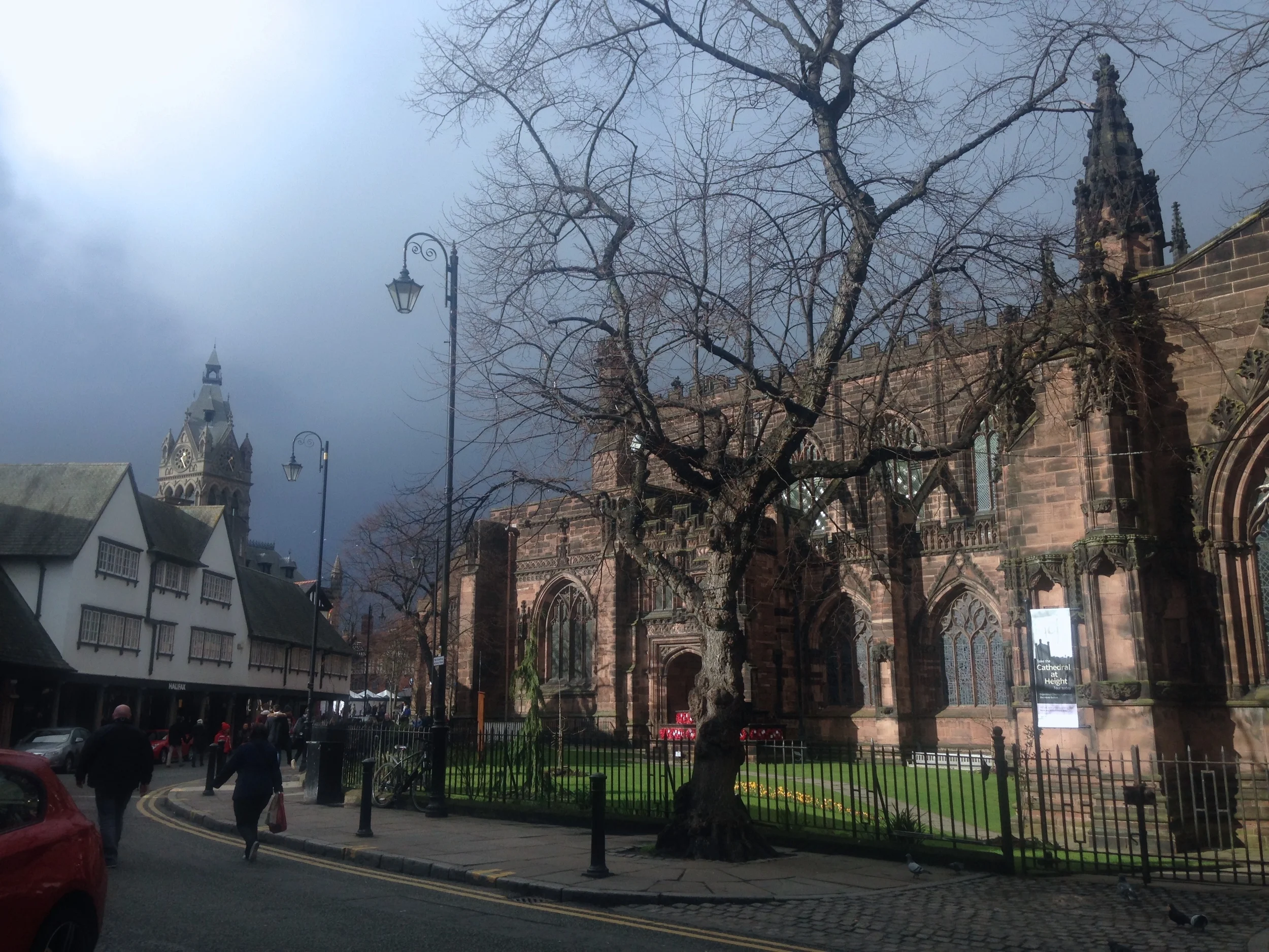 See that big, dark sky? It had a nice hail storm brewing, waiting for us when we walked out of the cathedral.