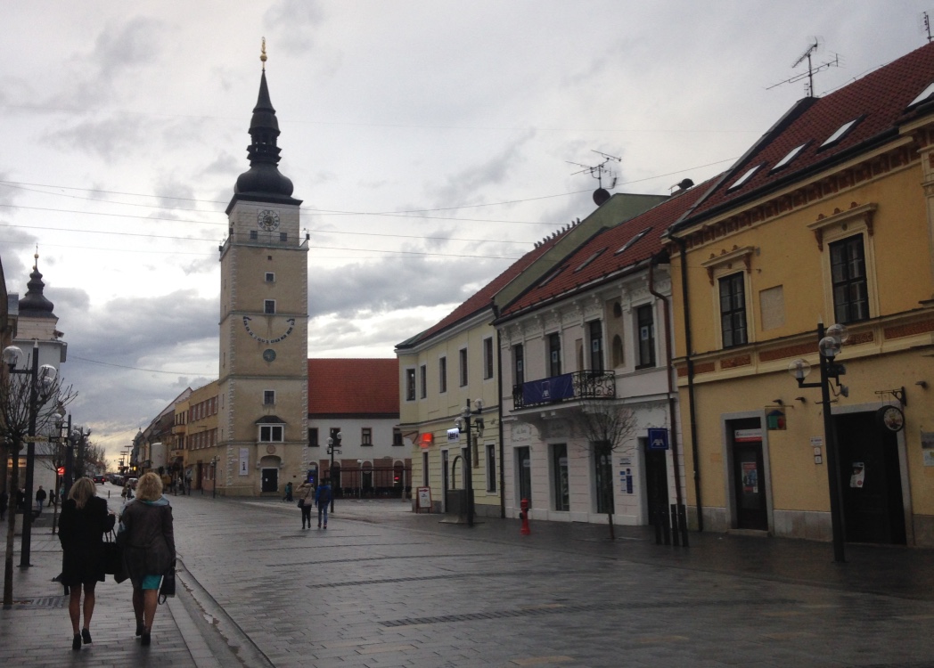 The main street in "downtown" Trnava, leading to the main square.