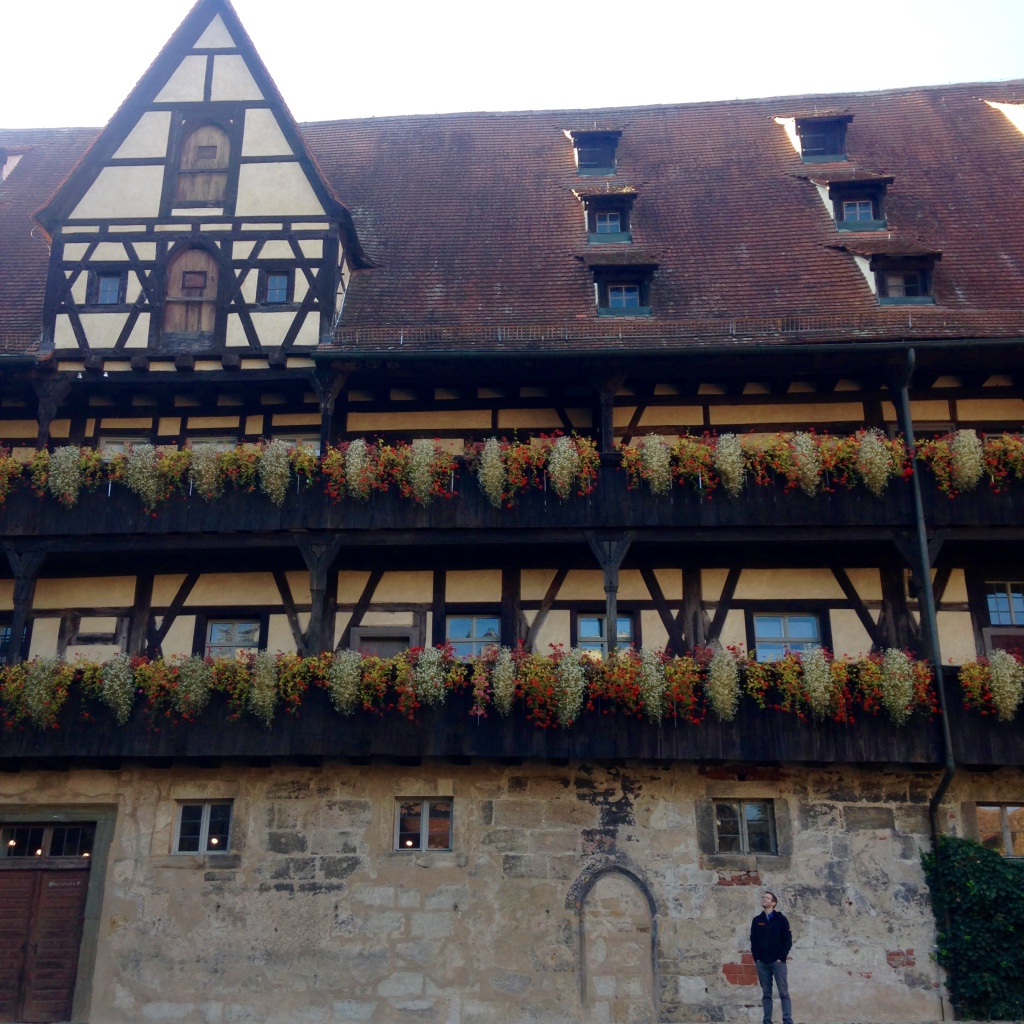 So many buildings in Germany seem massive to me. To give you some perspective, John is 6 feet tall.