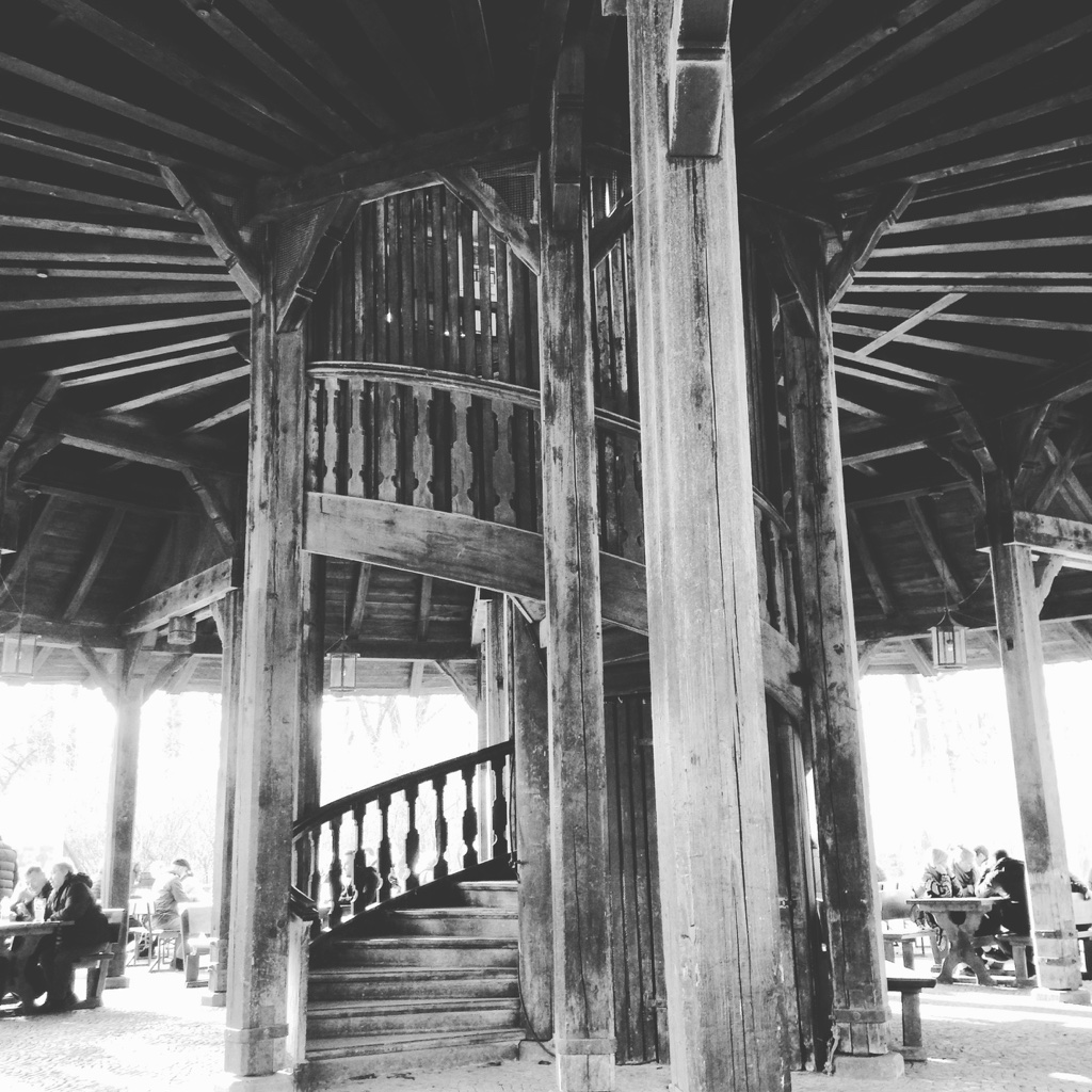 Saturday afternoon in the Chinesischer Turm (Chinese Tower) in the Englischer Garten, Munich.