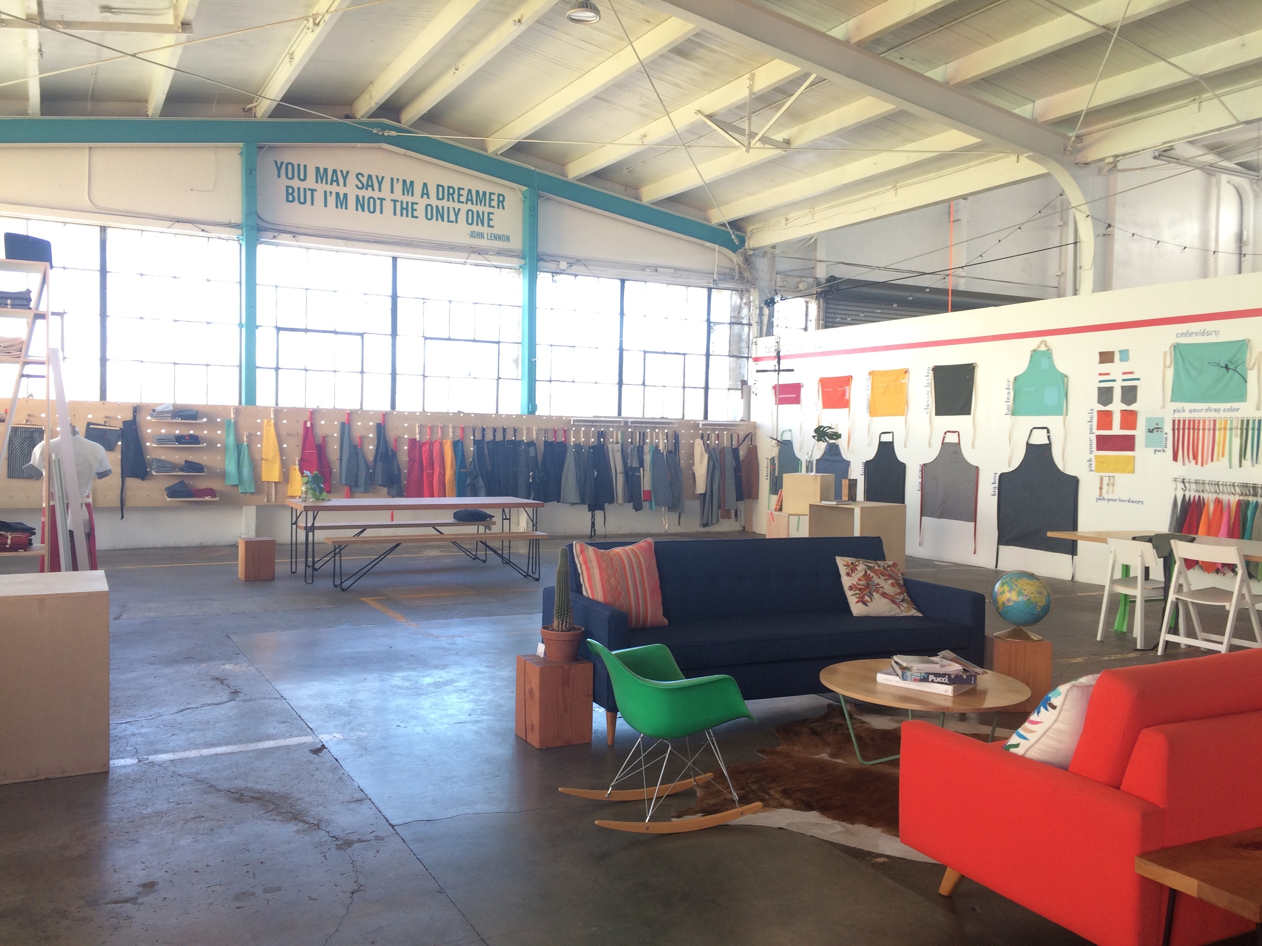 Inside the hedley & bennett apron studio. Colorful and charming!