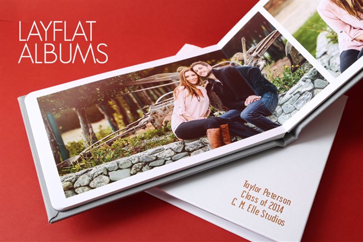 Basic album full page spread with leather cover and foil stamping text