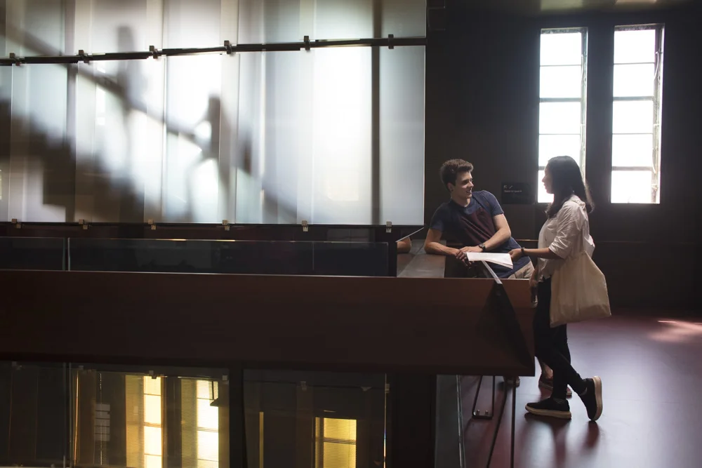 Students at Forgan Smith Law Building, University of Qld, St Lucia Campus.