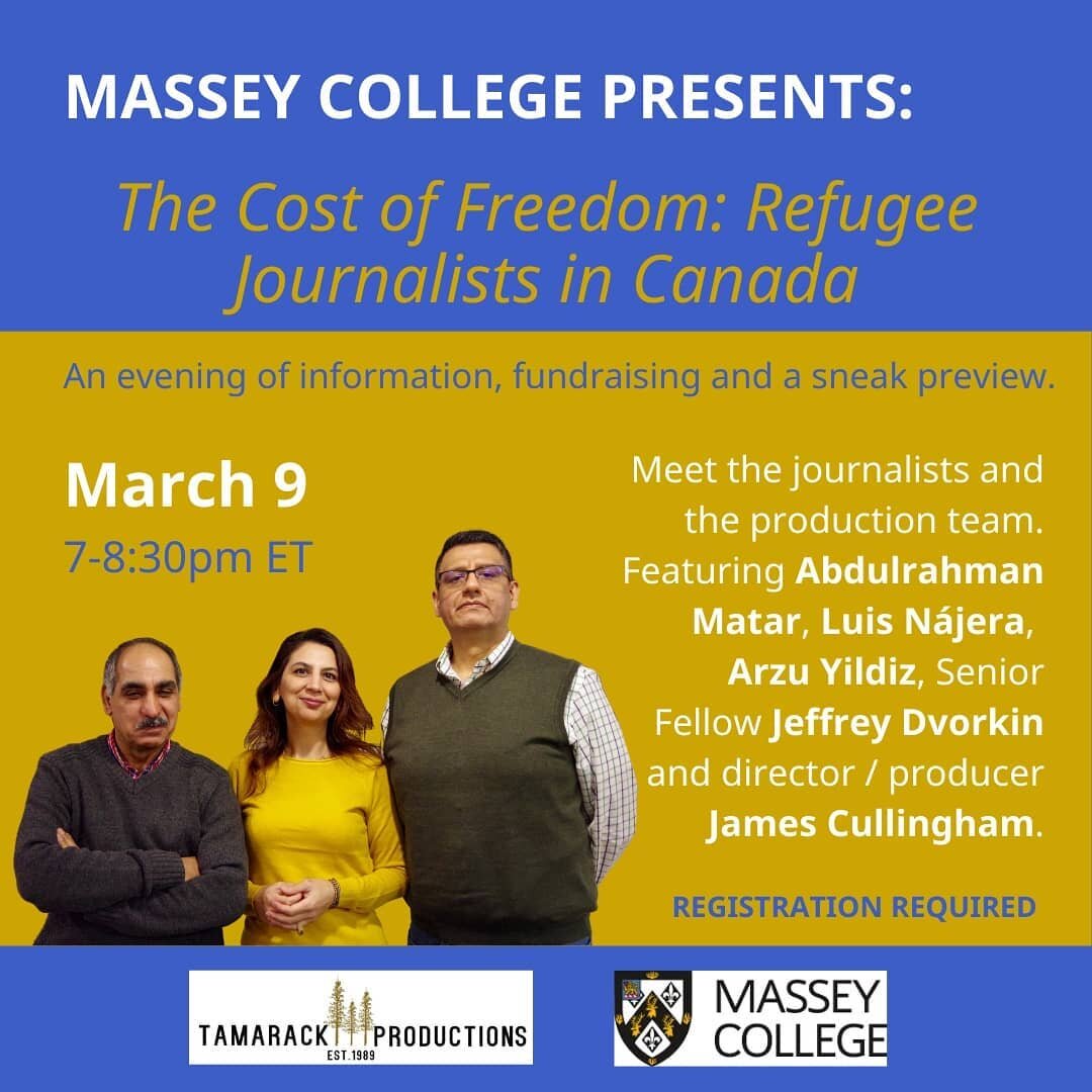 Virtual event ahead!! 09/03 7pm @massey_college #journalism #pressfreedom #refugees