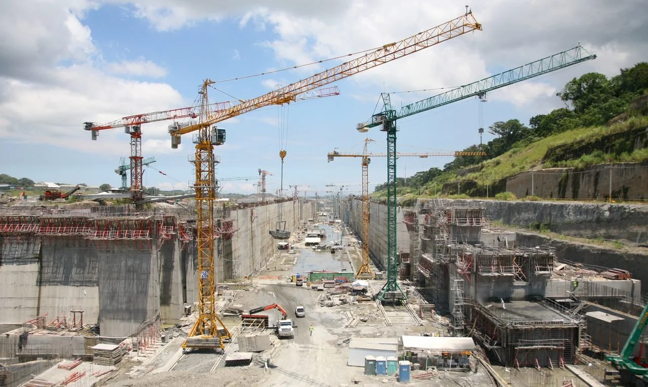 Agua Clara locks under construction during the Panama Canal third lane expansion, Colón, Panama, September 2013