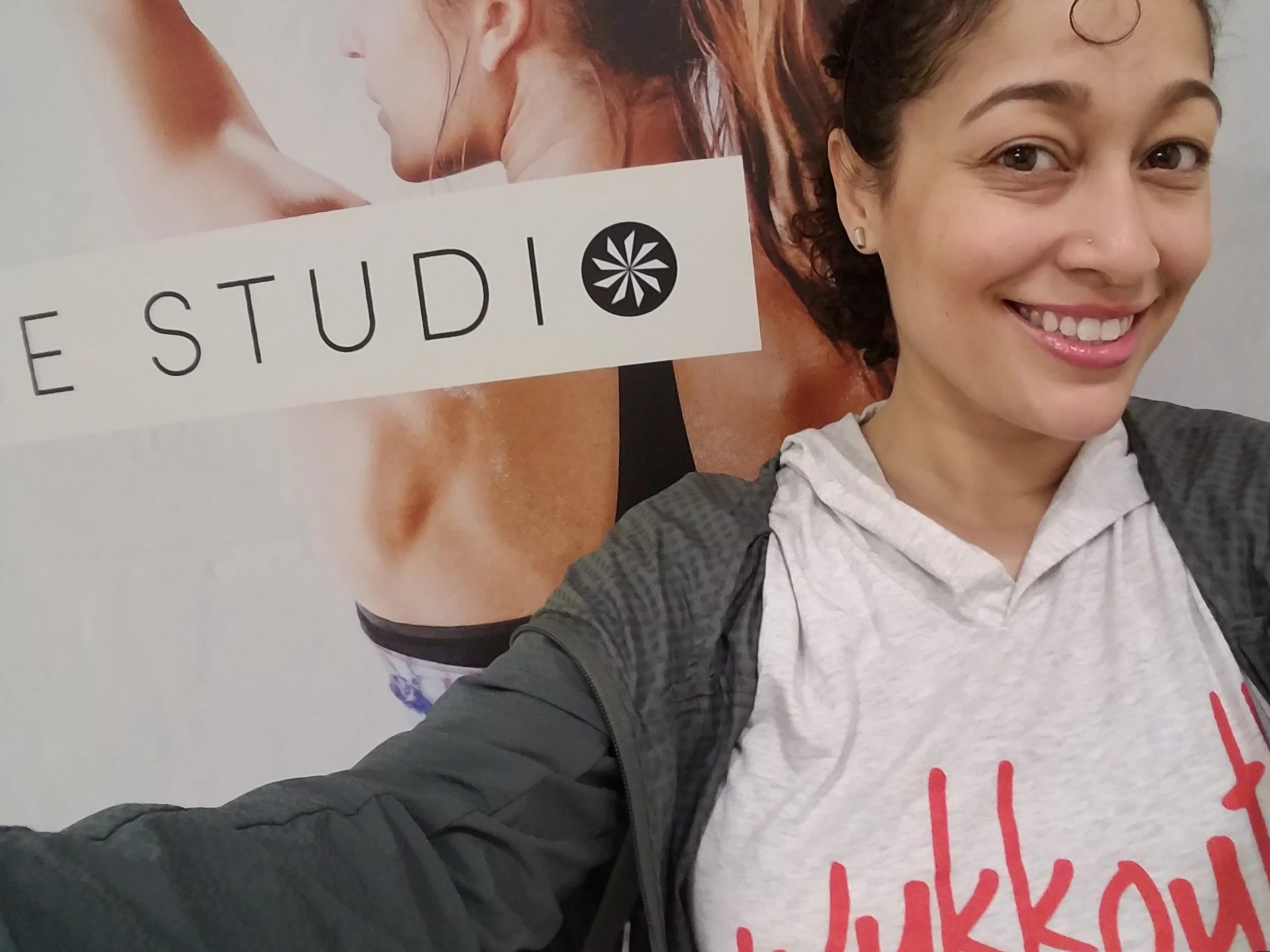 Wukkout!® Founder Krista Martins after a sweaty class during our May session at Athleta.