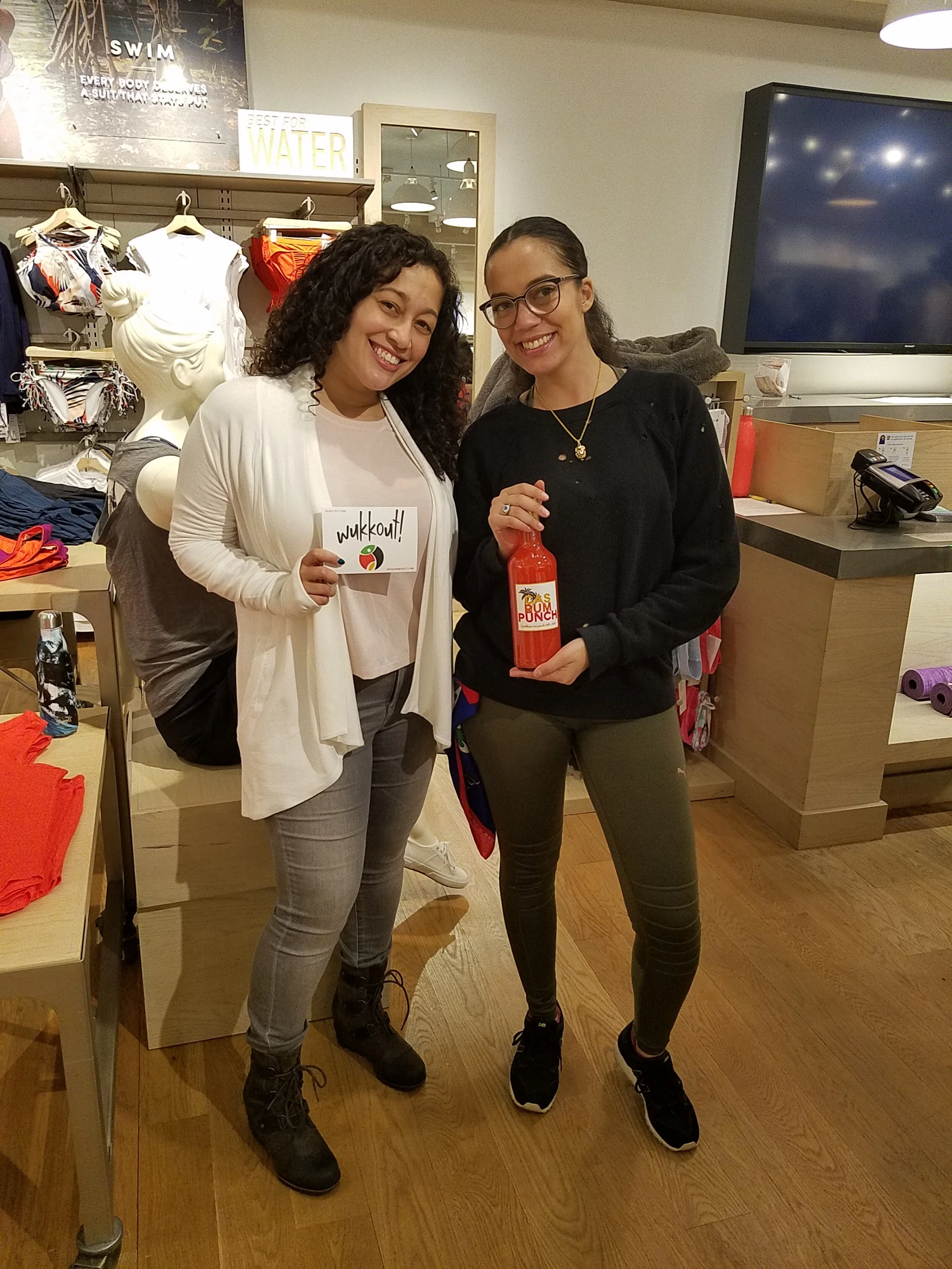 Athleta Ambassador & Wukkout!® Founder, Krista Martins, with Cas Rum Beverages Founder, Andrea Castillo. Get Krista's outfit here: Nirvana Wrap , Essence Twist Long Sleeve & Skulptek Skinny Jean Grey Wash .